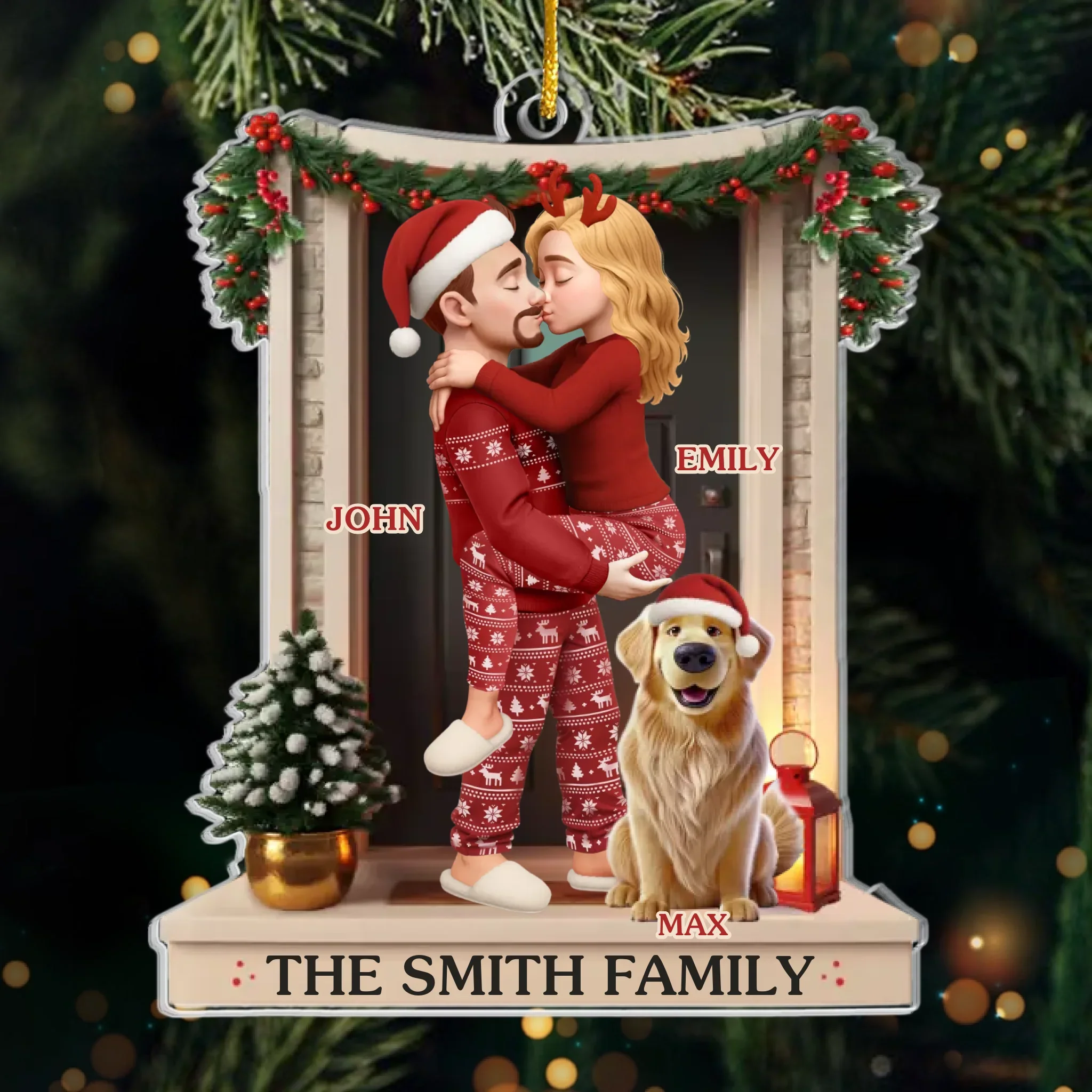 Custom Acrylic Ornament - Personalized Anniversary Christmas Wedding Gifts For Husband And Wife, Dog Dad And Mom - Love At The Doorstep - Robaser