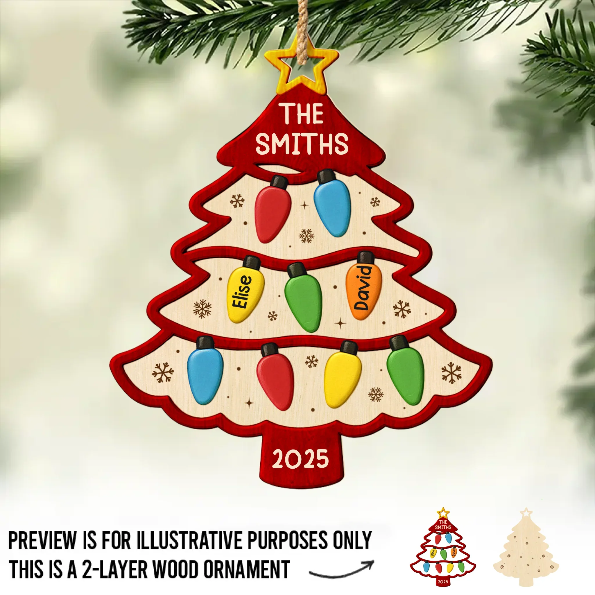 Custom Double Layer Wooden Ornament - Personalized Christmas Birthday Gifts For Mom, Dad, Kids - The Best Gift Is Family - Robaser