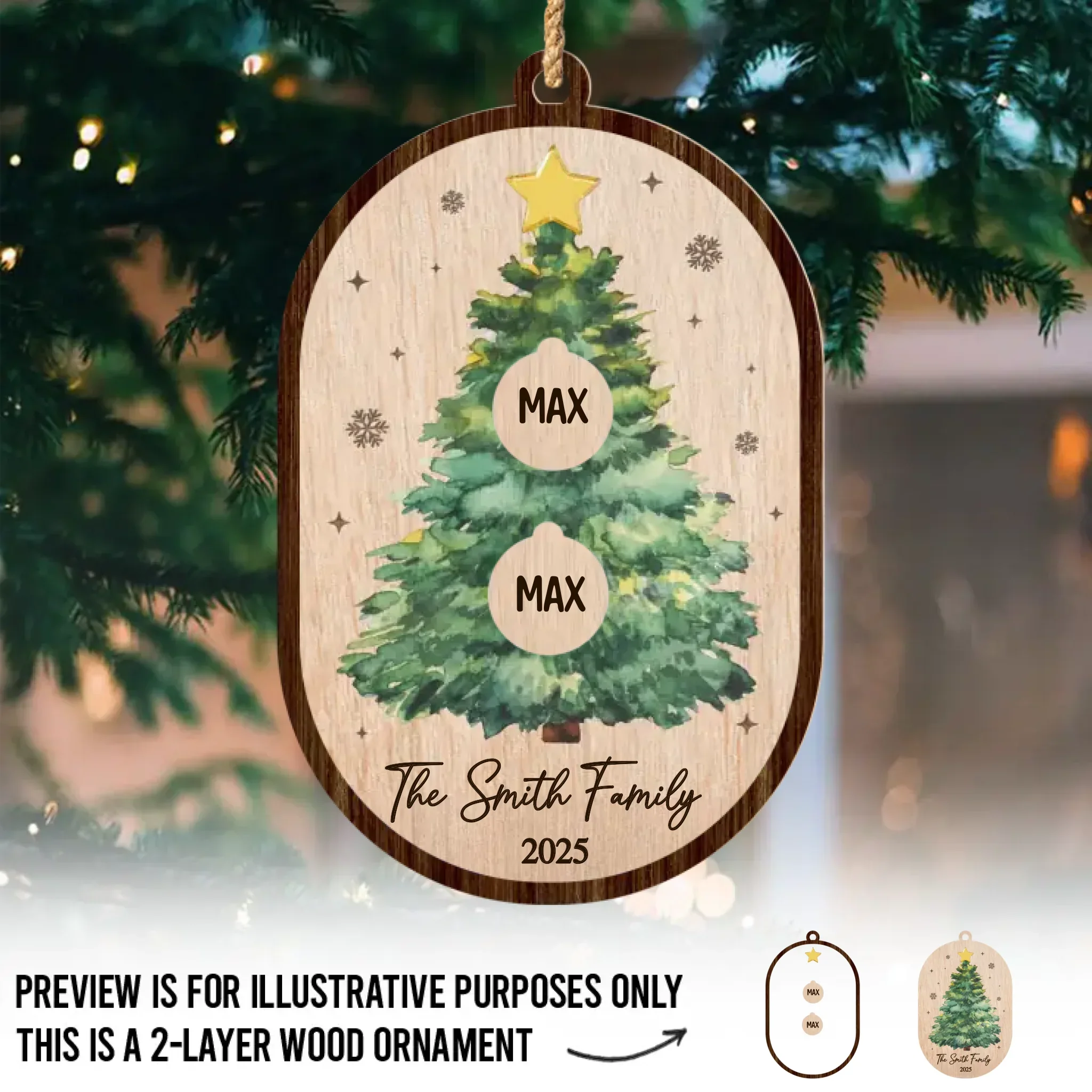 Custom Double Layer Wooden Ornament - Personalized Christmas Birthday Gifts For Mom, Dad, Brother, Sister, Kids - Blessed With Family Love - Robaser