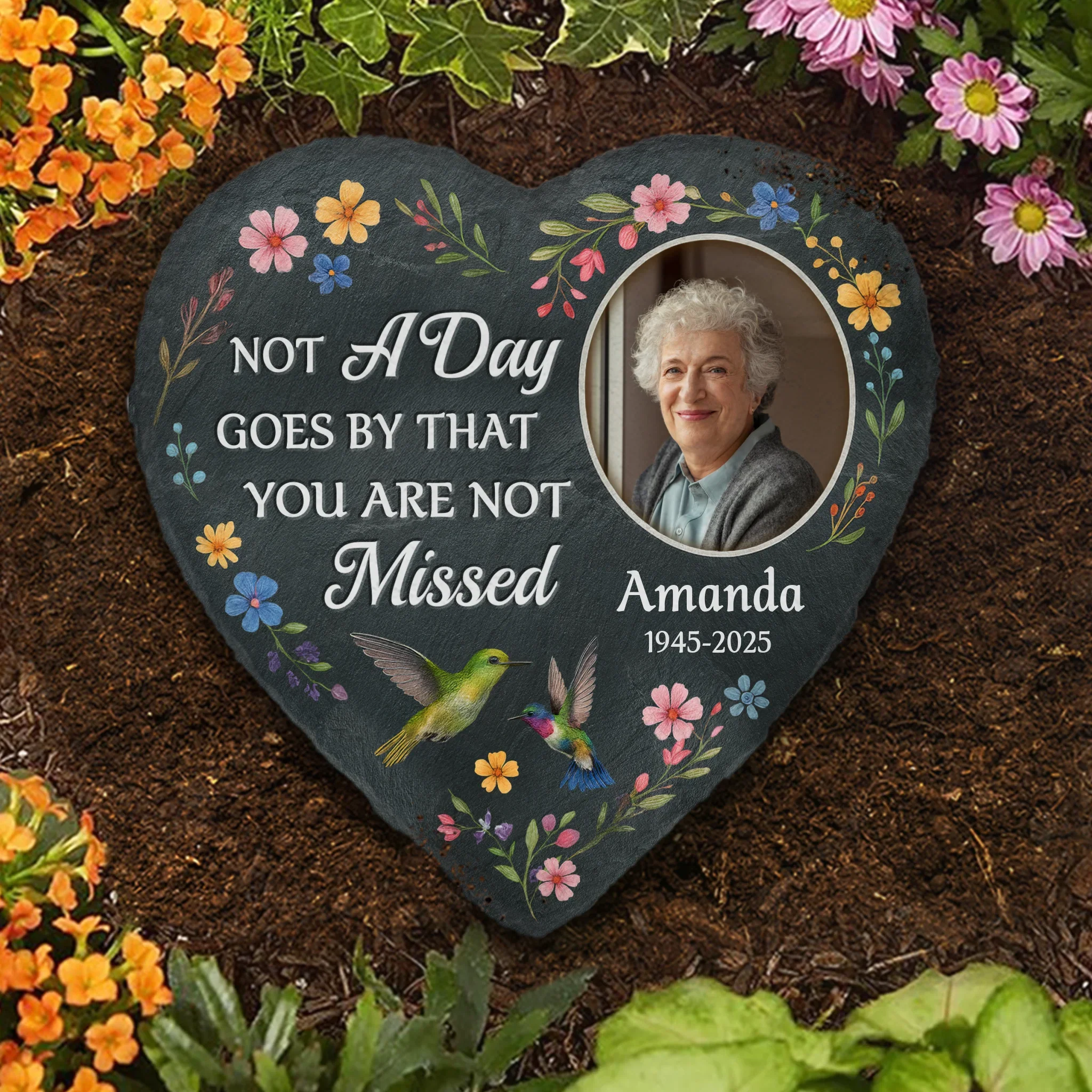 Custom Photo Heart Shaped Memorial Stone - Personalized Memorial Sympathy Gifts For Loss Of Mom, Dad - Always Near, Always Dear - Robaser