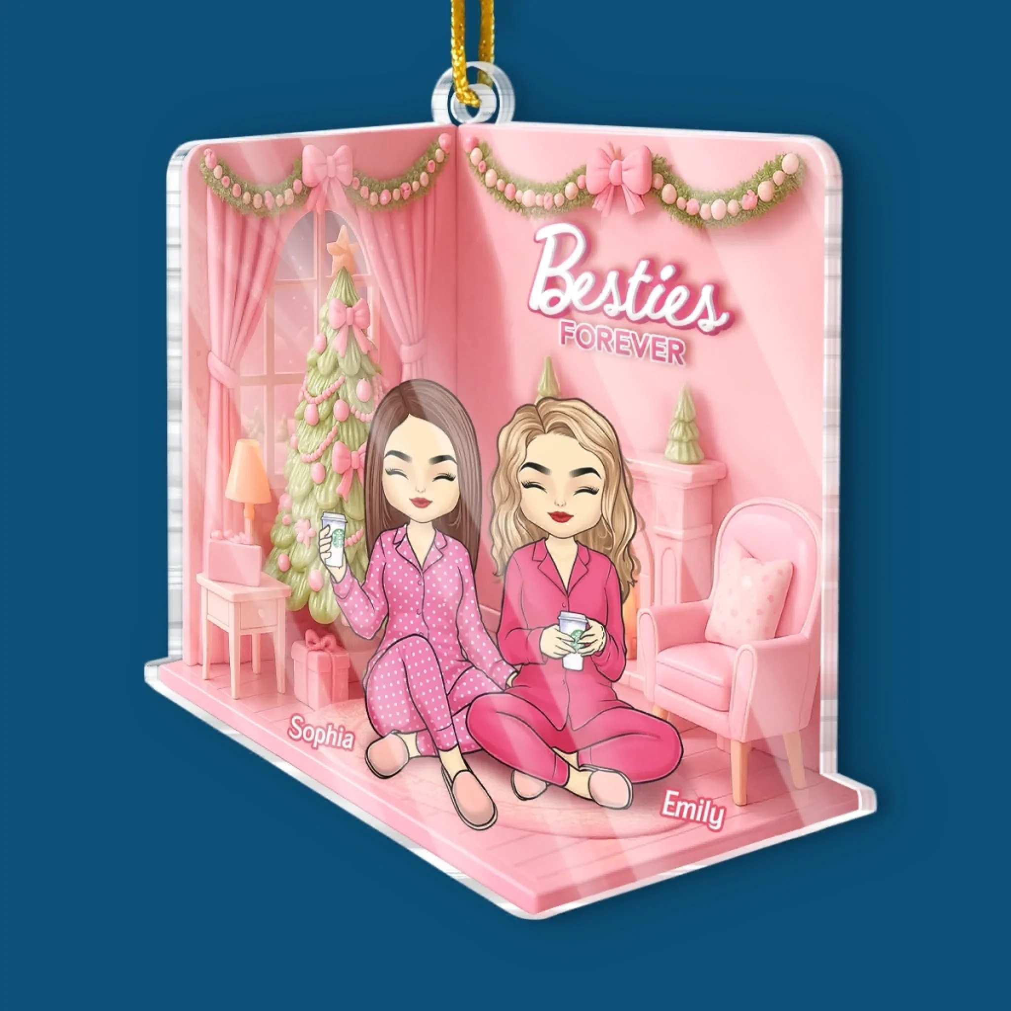 Custom Acrylic Ornament - Personalized Best Friend Birthday Gifts For Women, Besties, Sisters, BFF - Cozy Nights With Bestie - Robaser