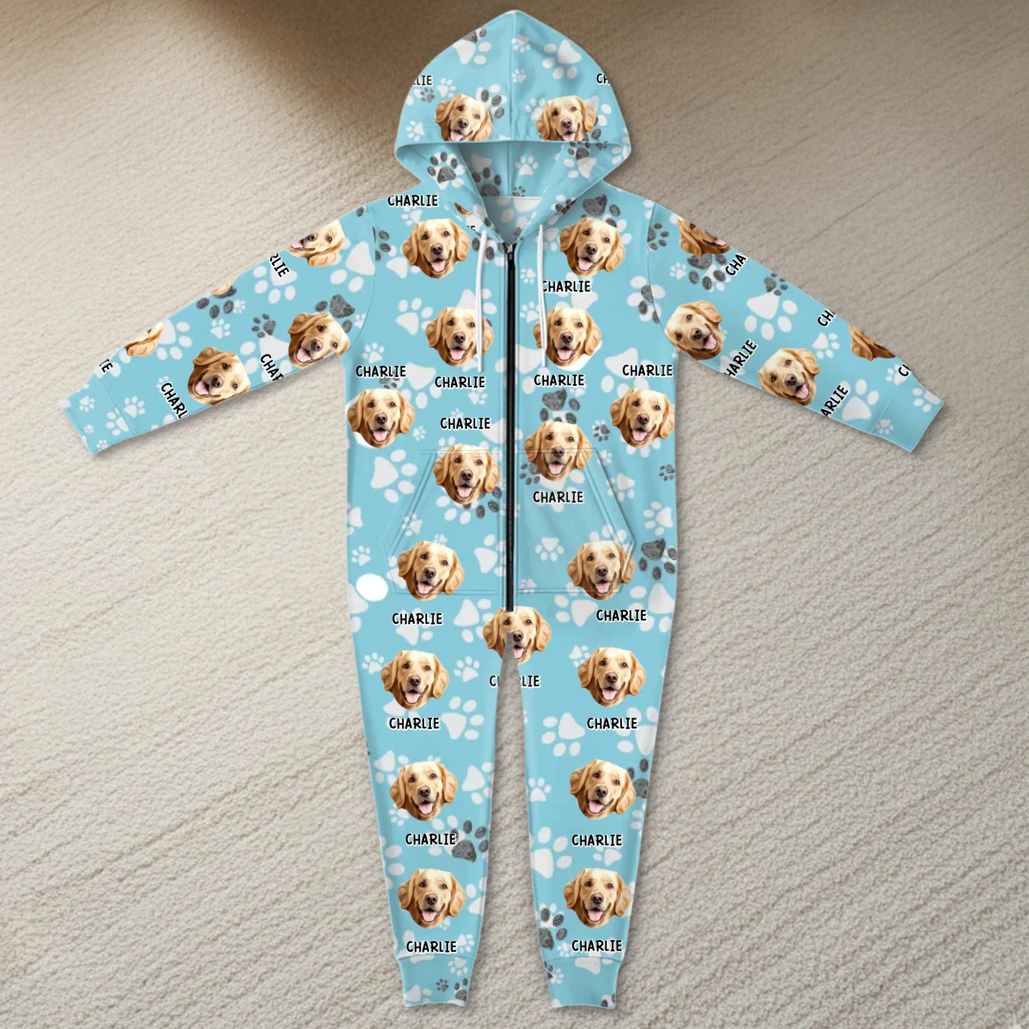 Custom Photo Adult Onesie - Personalized Christmas Birthday Gifts For Dog Cat Lovers, Dog Dad And Mom, Cat Owners - My Dog, My Happy Place - Robaser