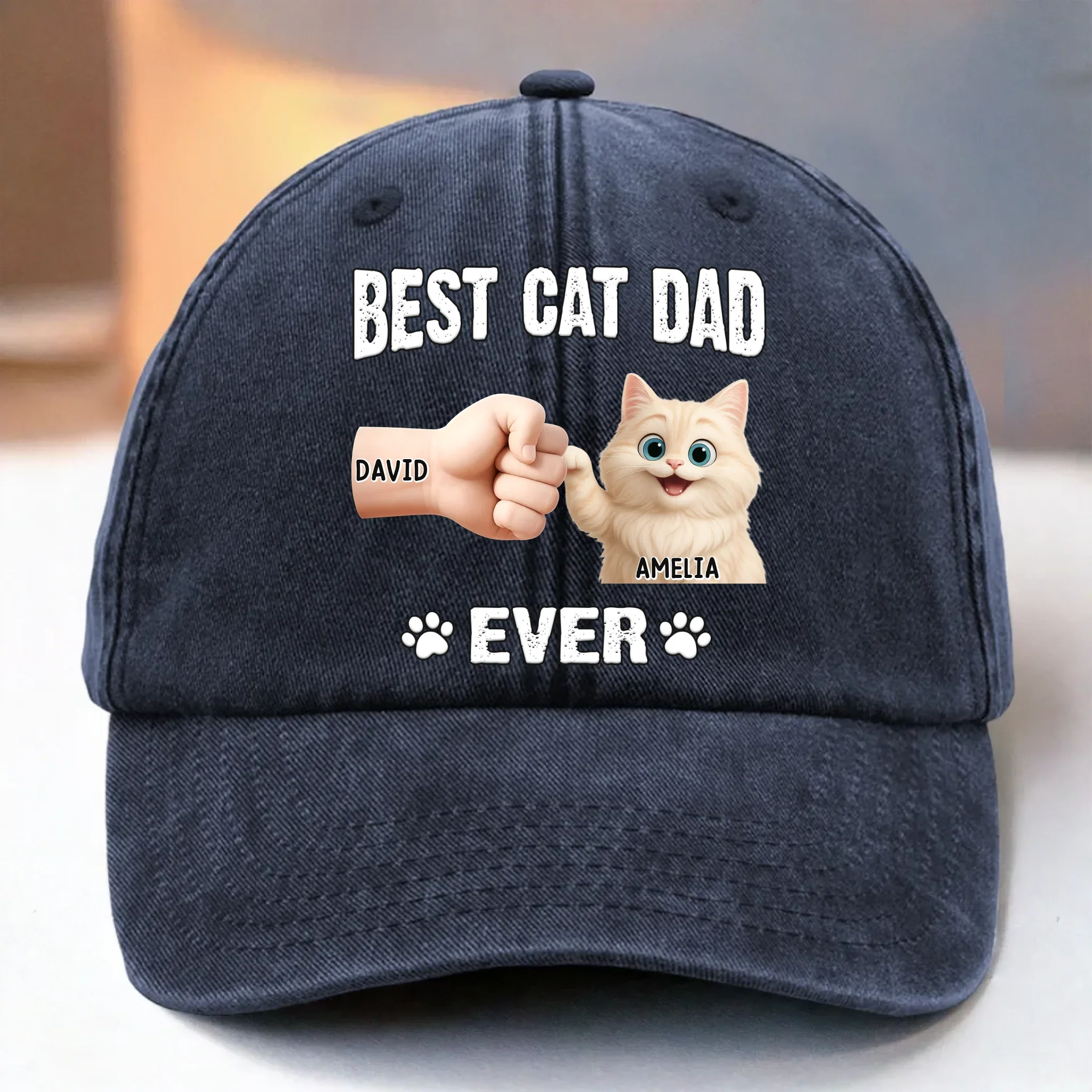 Custom Vintage Washed Denim Baseball Cap - Personalized Birthday Gifts For Cat Lovers, Cat Mom And Dad - My Kid Has Paws - Robaser