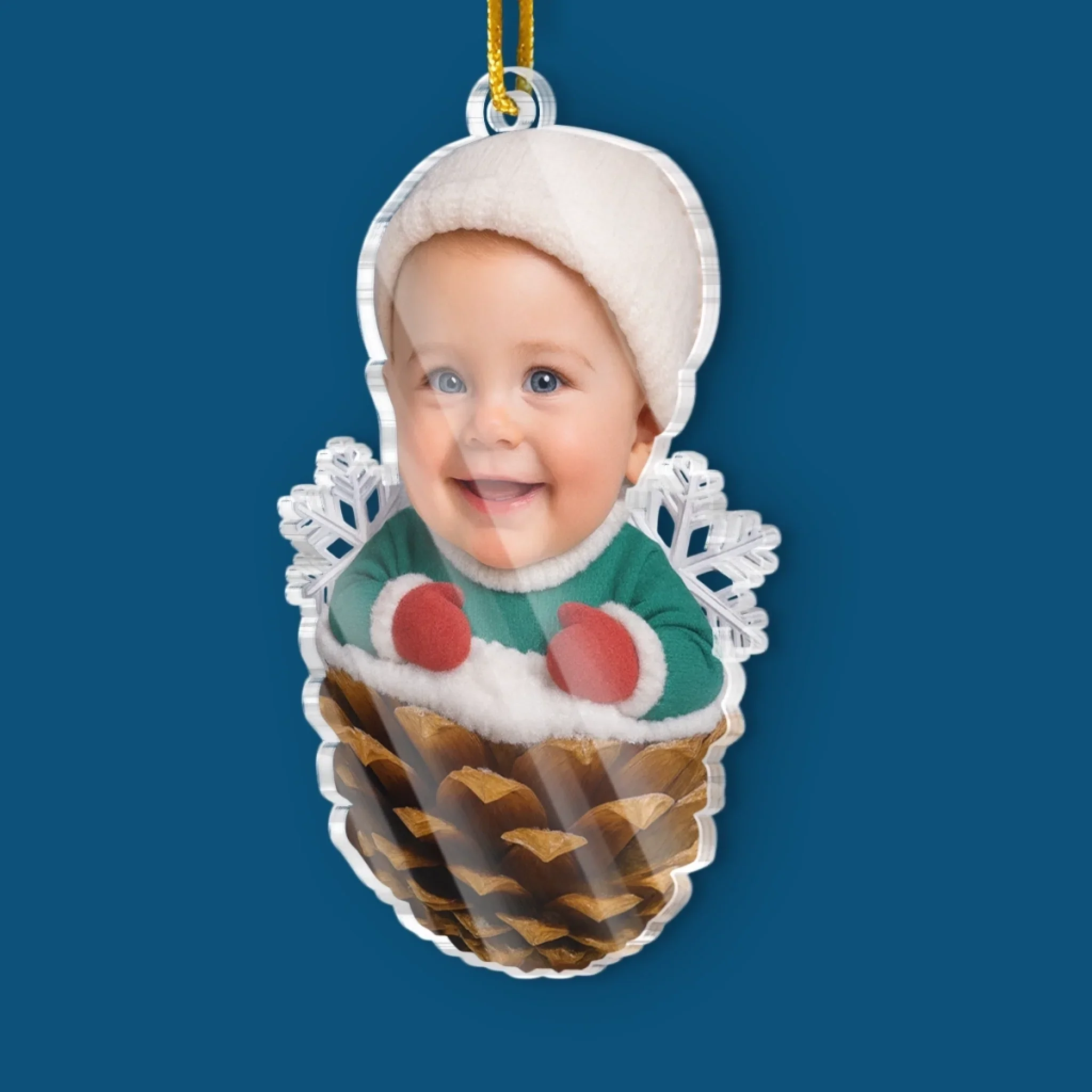 Custom Photo Acrylic Ornament - Personalized Christmas Baby Shower, Gender Reveal Gifts For New Moms, New Dads, New Parents - Cutest Pinecone On The Tree - Robaser