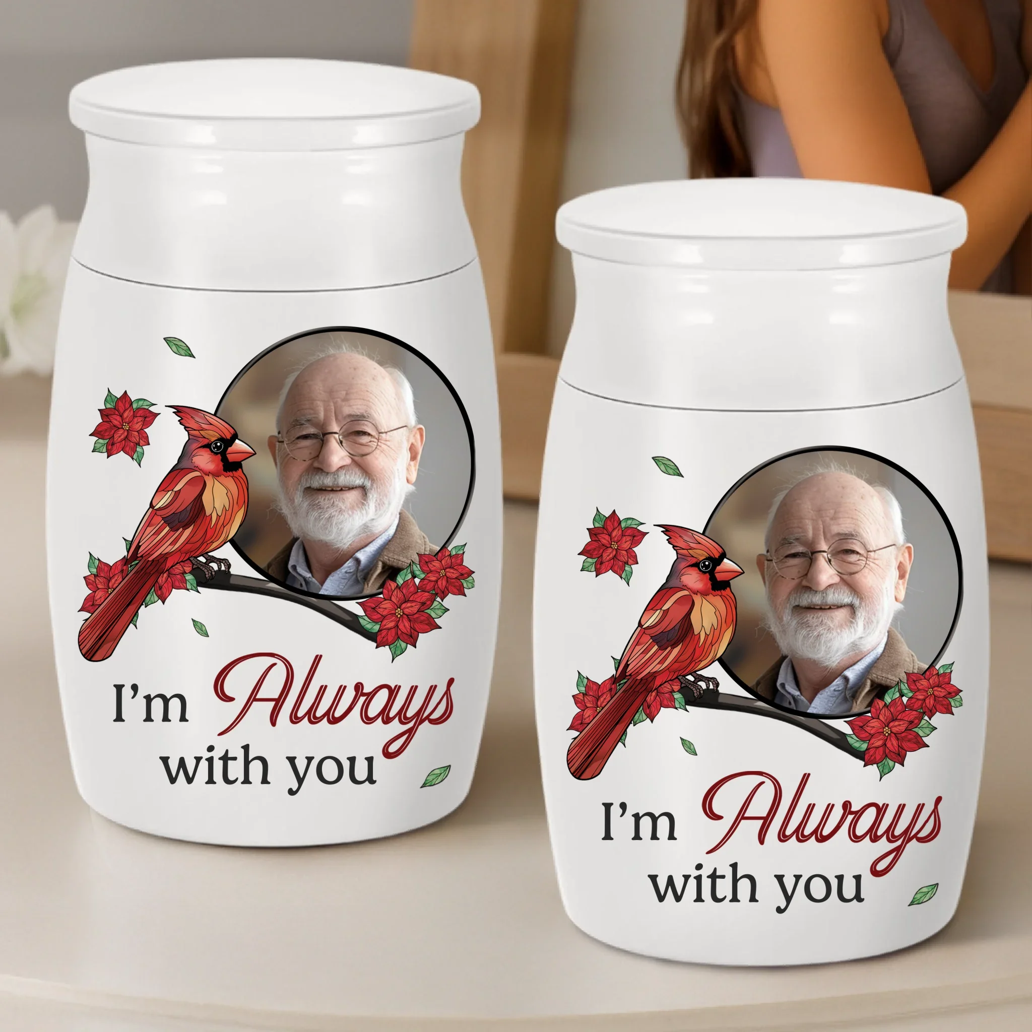 Custom Photo Decorative Urn - Personalized Memorial Sympathy Gifts For Loss Of Mom, Dad - I'm Always With You - Robaser