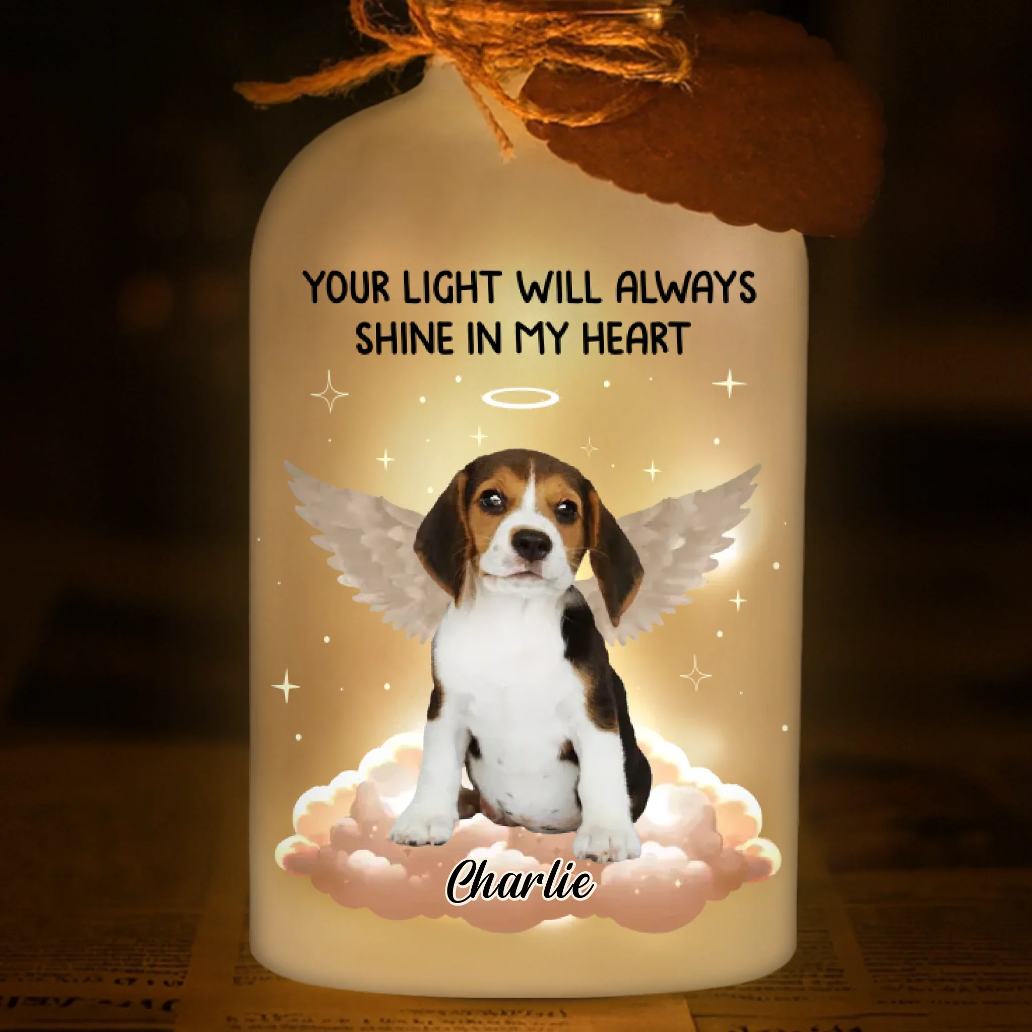 Custom Photo Glass Bottle LED Light - Personalized Pet Christmas Memorial Sympathy Gifts For Dogs, Cats - Warm Memories Of Paws And Love - Robaser