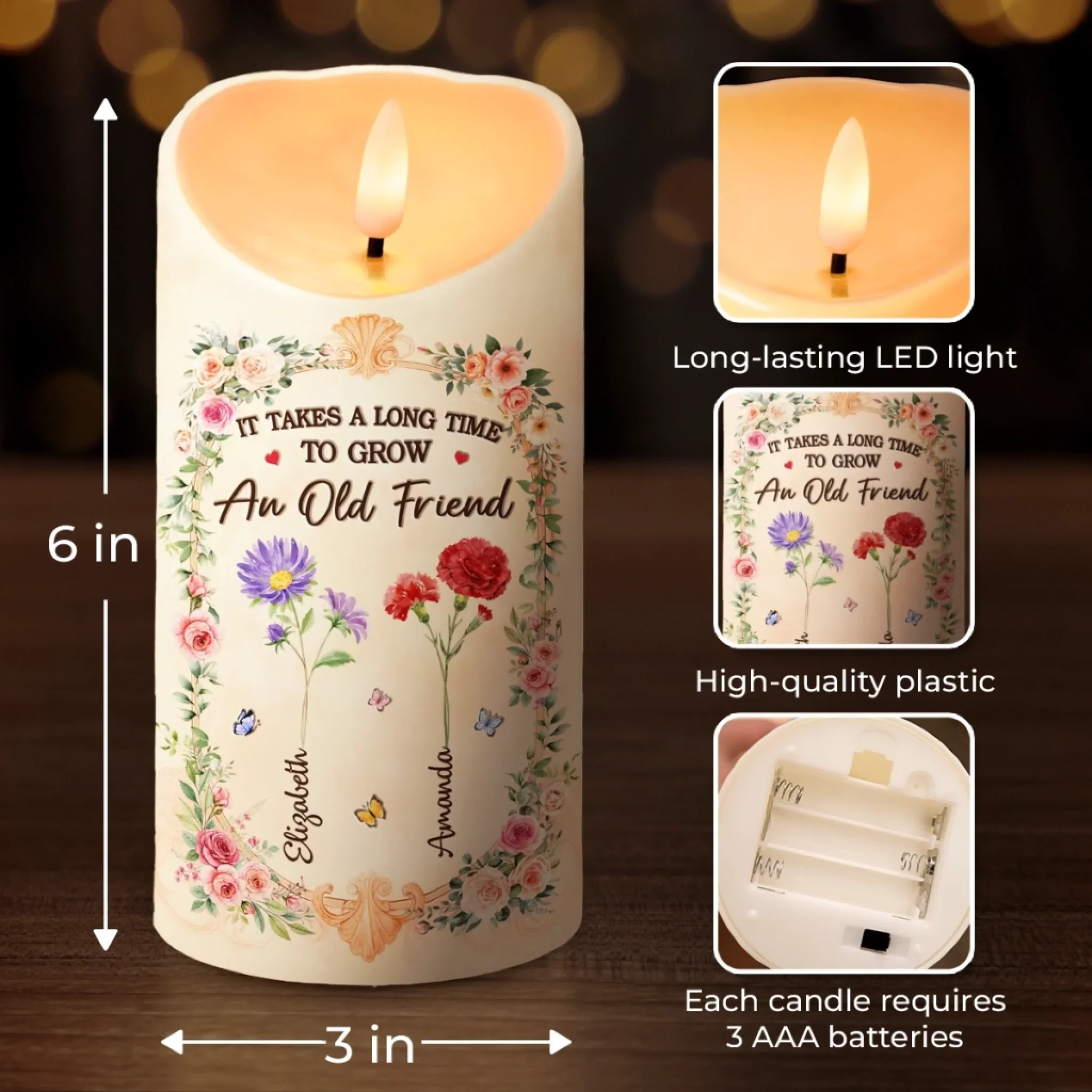 Custom LED Candle - Personalized Best Friend Birthday Gifts For Women, Besties, Sisters, BFF - Shine Through Every Storm - Robaser