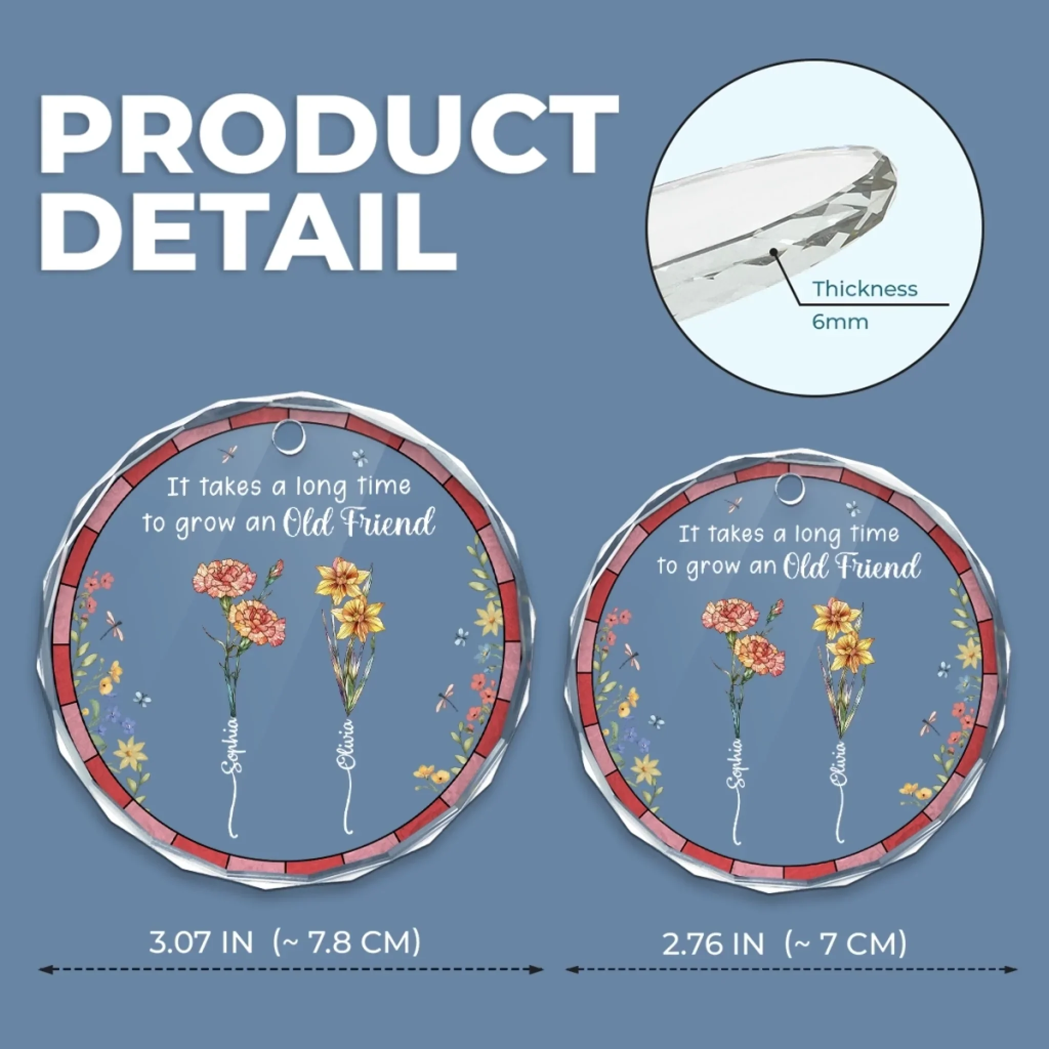 Custom Circle Glass Ornament - Personalized Christmas Best Friend Birthday Gifts For Women, Besties, Sisters, BFF - Blooming Bonds - Robaser