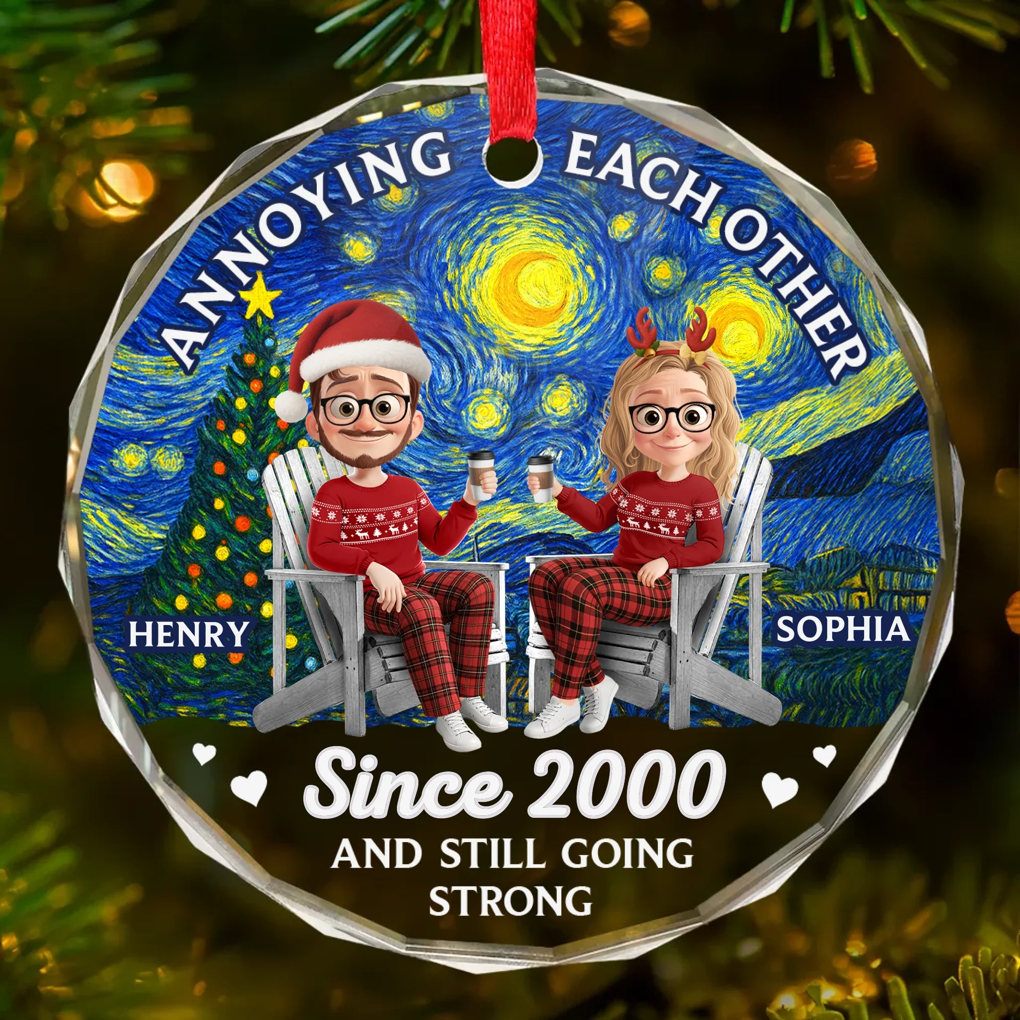 Custom Circle Glass Ornament - Personalized Anniversary Christmas Wedding Gifts For Husband And Wife, Him And Her - Annoying You Forever - Robaser