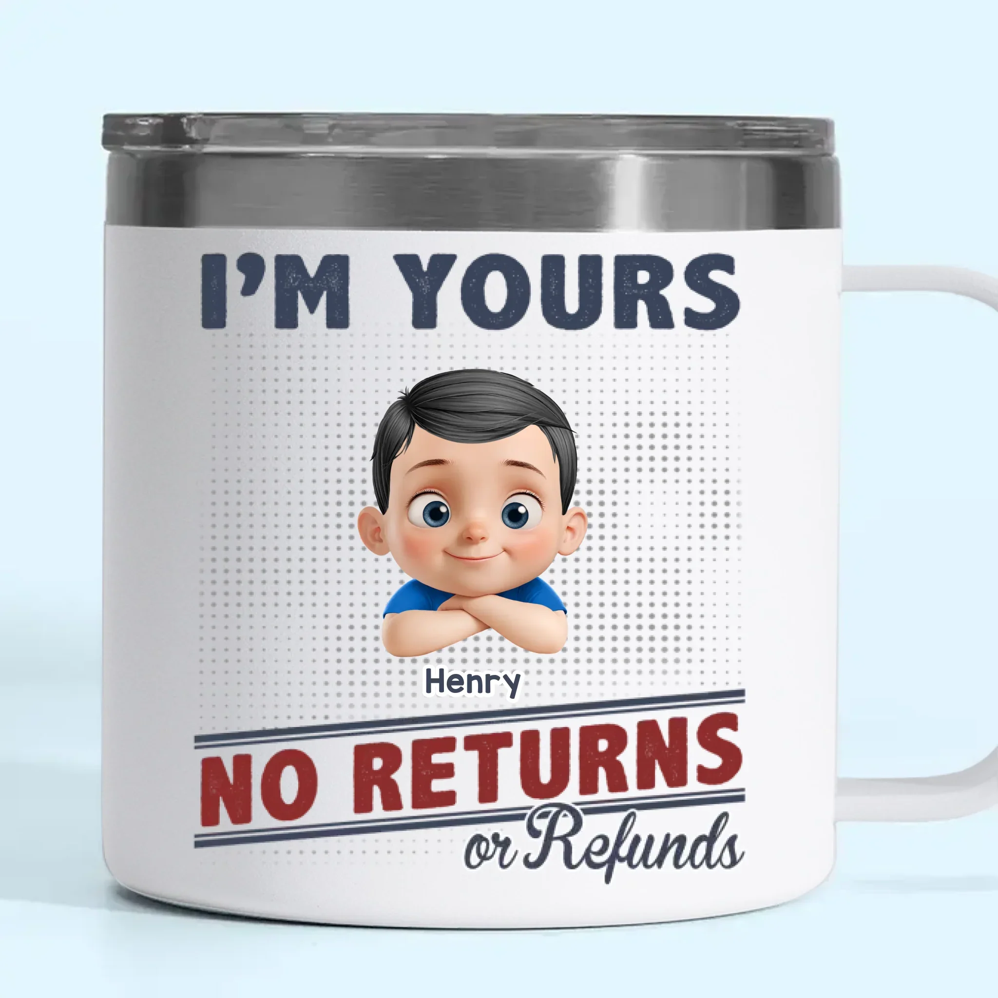 No Exchanges, No Refunds, Just Love - Family Personalized Custom 14oz Stainless Steel Tumbler With Handle - Father's Day, Gift For Dad, Grandpa - Robaser