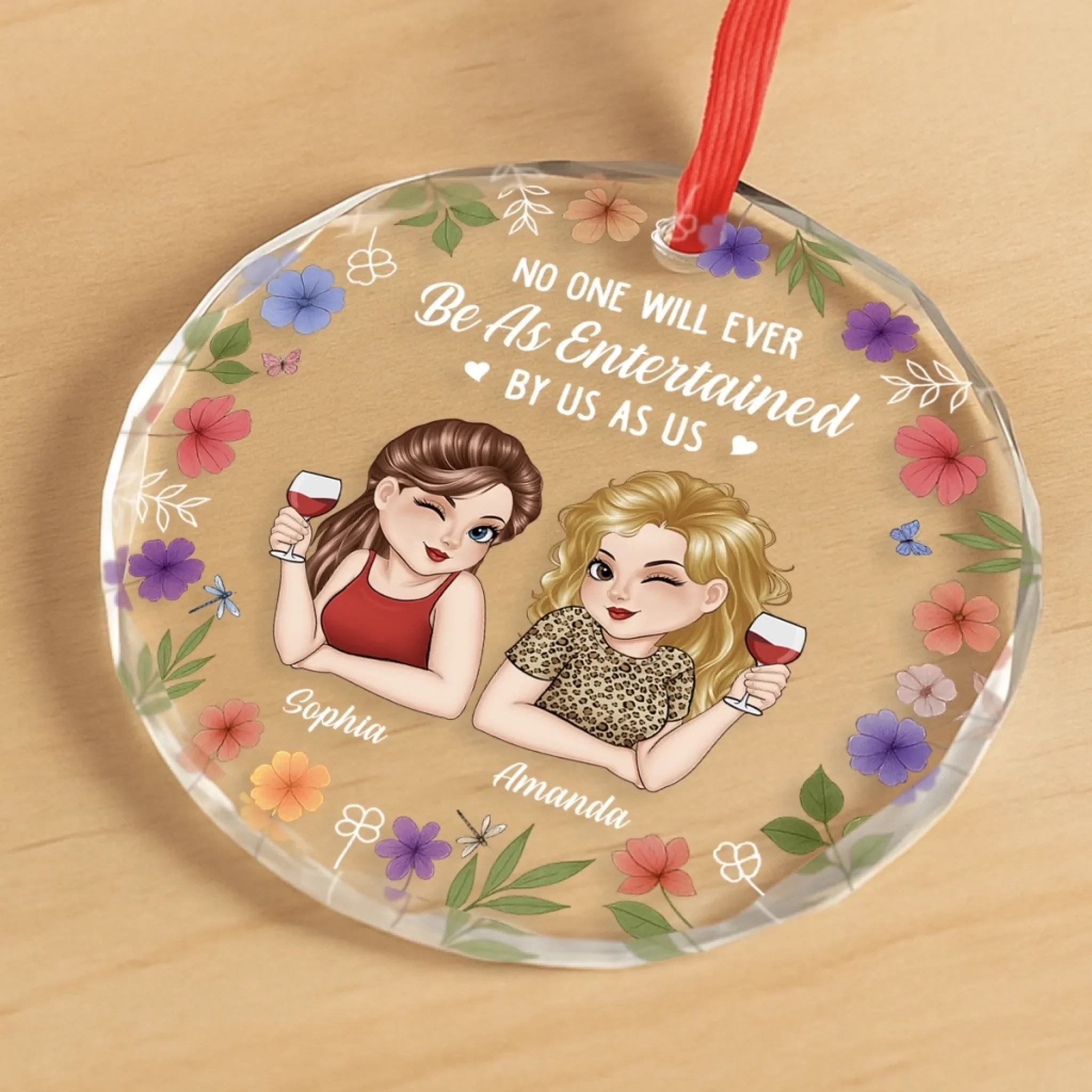 Custom Circle Glass Ornament - Personalized Christmas Best Friend Birthday Gifts For Women, Besties, Sisters, BFF - Built Different, But Still Besties - Robaser