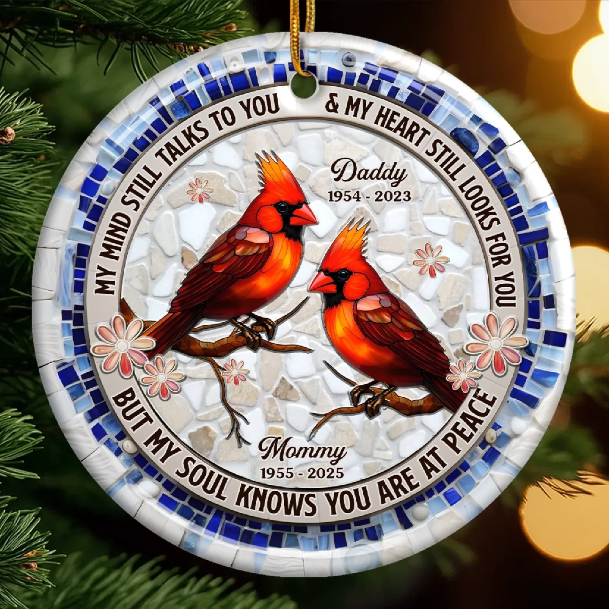 Custom Cardinal Ceramic Ornament - Personalized Christmas Memorial Sympathy Gifts For Loss Of Mom, Dad - Remembered With Love Through Time - Robaser