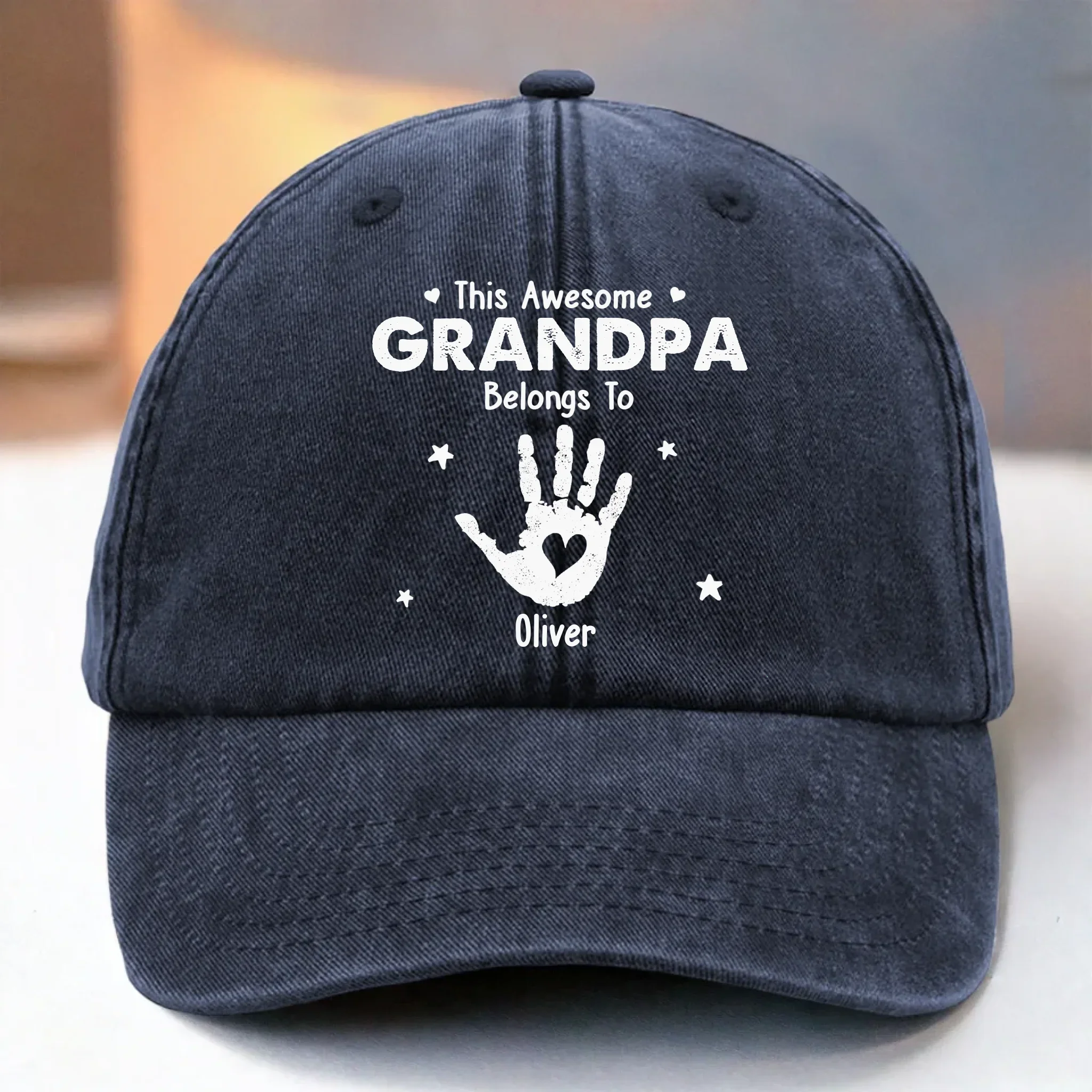 Custom Vintage Washed Denim Baseball Cap - Personalized Birthday Gifts For Dad, Grandpa - Proud Grandpa Of Little Hands - Robaser
