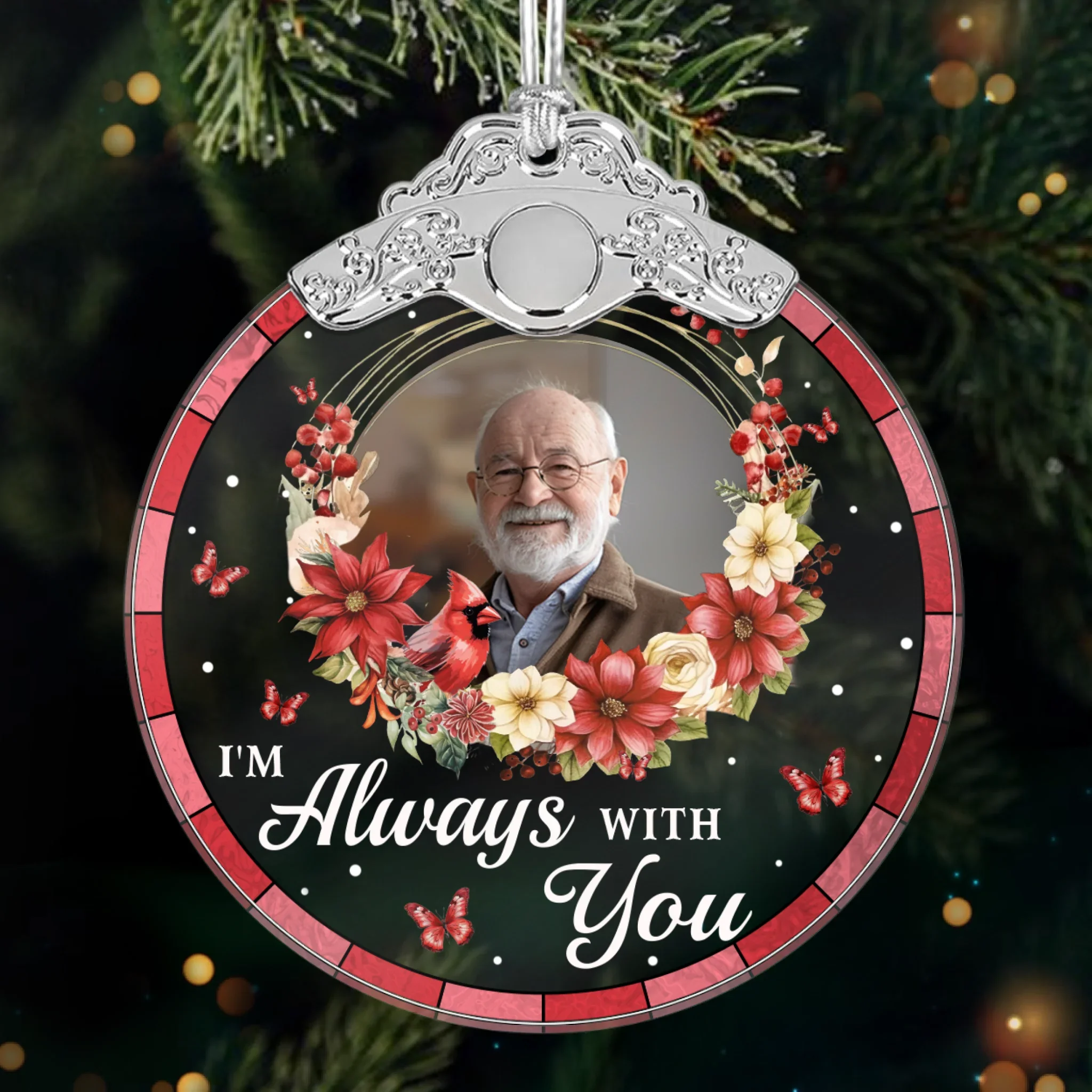 Custom Photo Glass Ornament - Personalized Christmas Memorial Sympathy Gifts For Loss Of Mom, Dad - Cherished Memories Live Within Us - Robaser