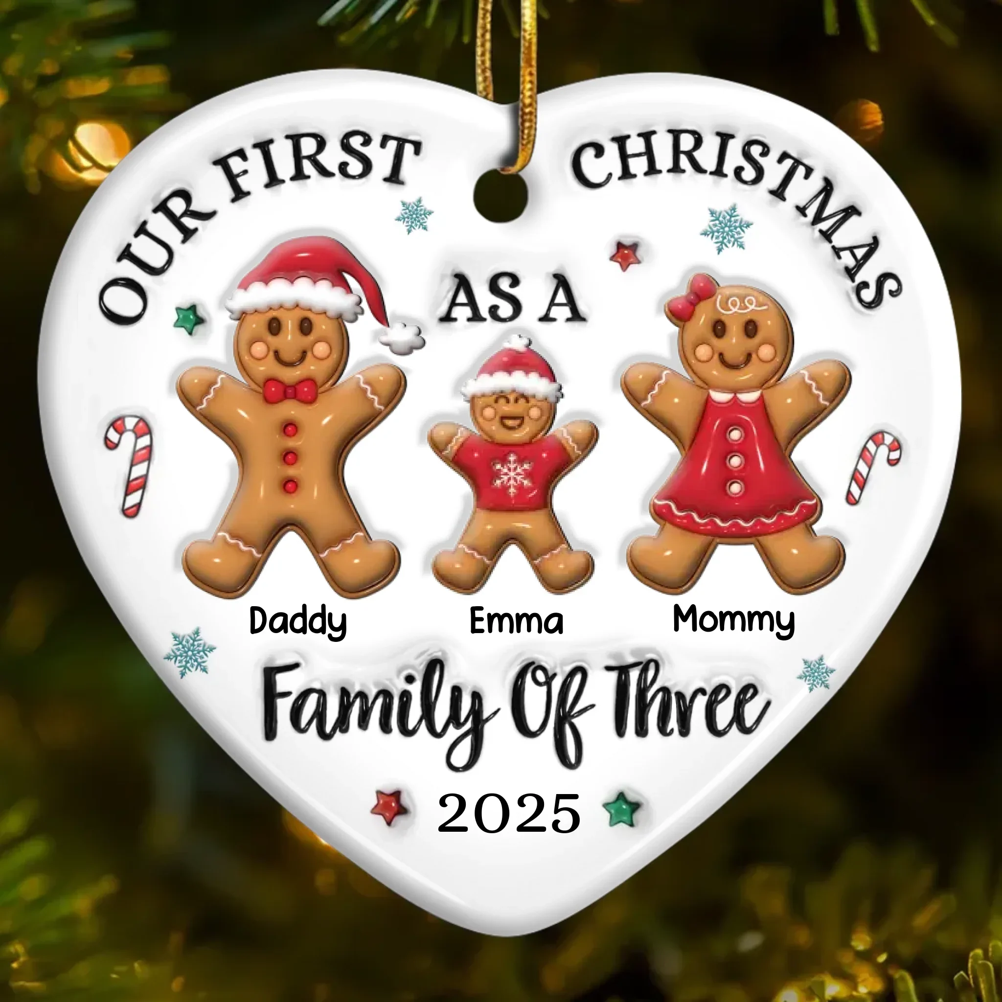 Custom First Christmas Ceramic Ornament - Personalized Christmas Birthday - Gifts For Mom, Dad, Brother, Sister, Kids - Gingerbread Hearts Warm The Home - Robaser