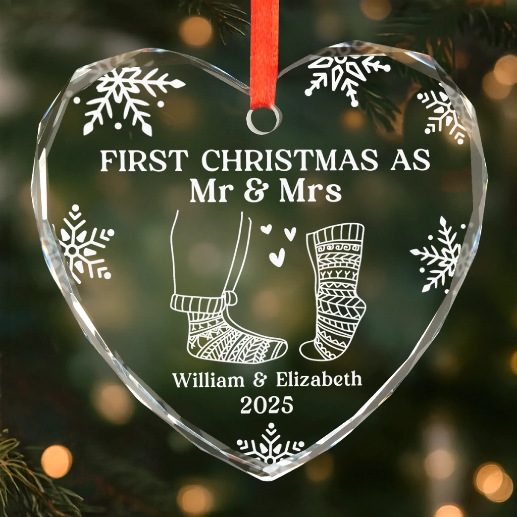 Custom First Christmas Heart Glass Ornament - Personalized Anniversary Christmas Wedding Gifts For Husband And Wife, Him And Her - A Season Of Love - Robaser