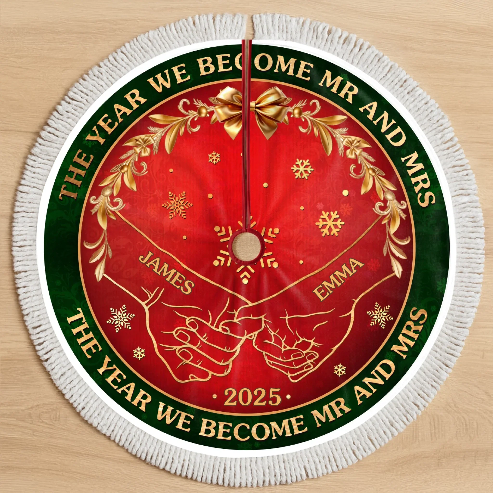 Custom First Christmas Tree Skirt - Personalized Anniversary Christmas Wedding Gifts For Husband And Wife, Him And Her - Warm Hearts One Winter Night - Robaser