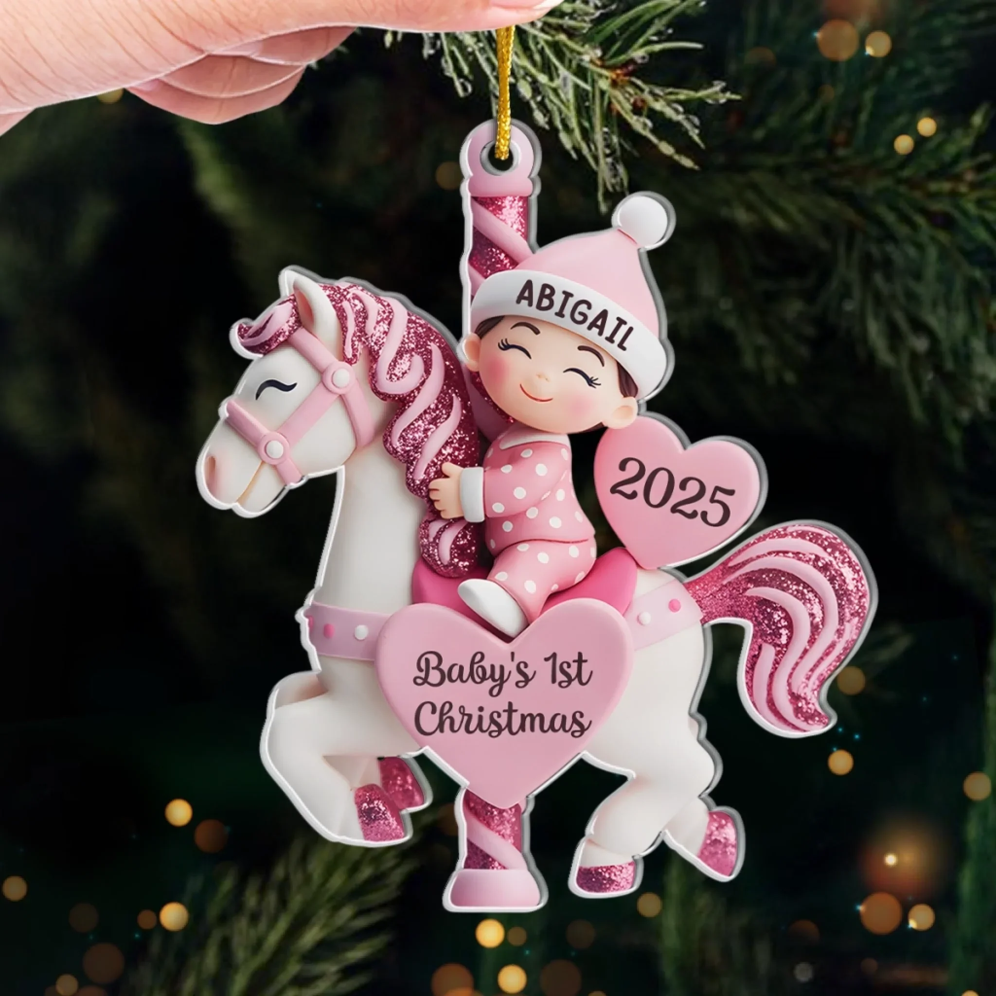 Custom Acrylic Ornament - Personalized Christmas Baby Shower, Gender Reveal Gifts For New Moms, New Dads, New Parents - Love At First Sleigh - Robaser