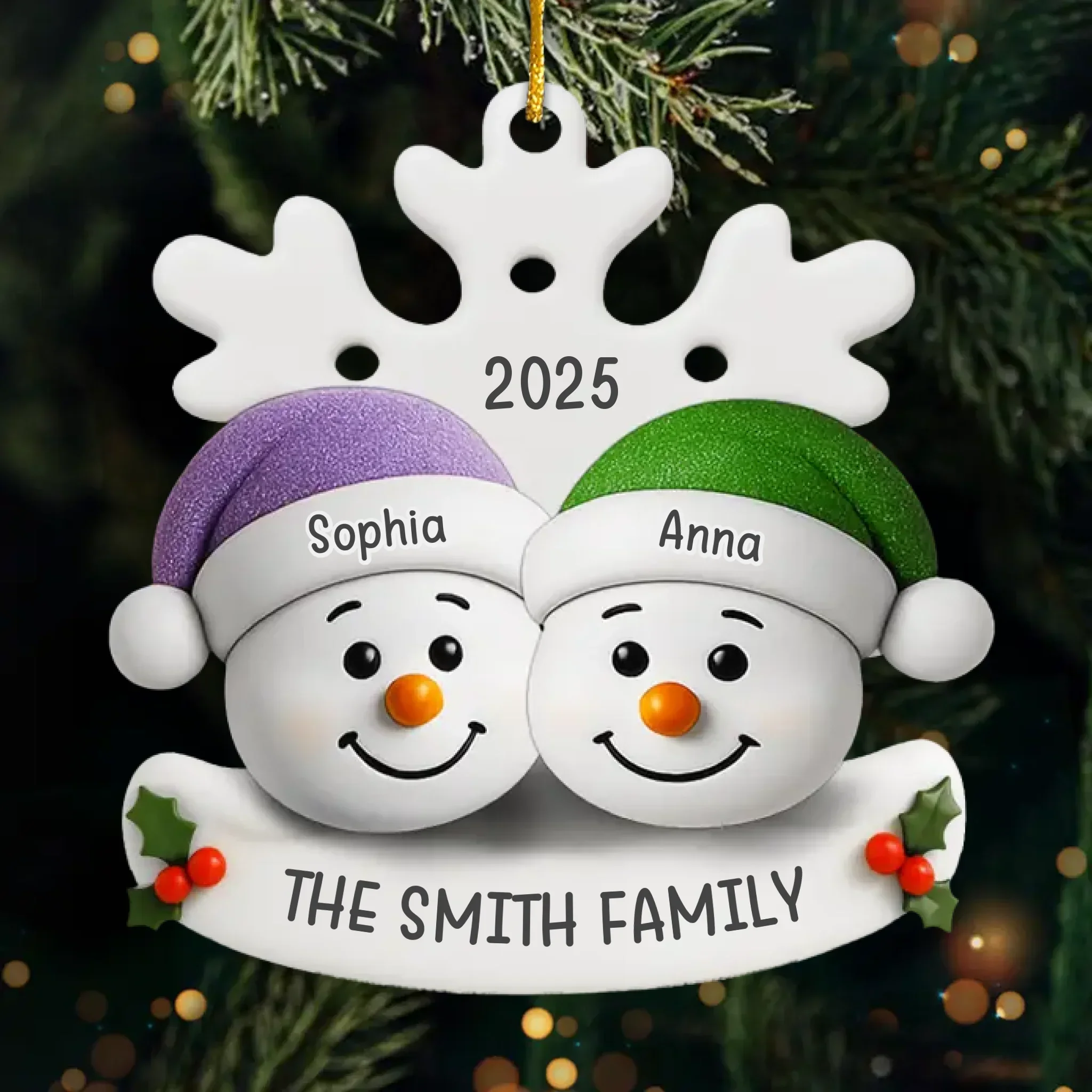 Custom Snowman Acrylic Ornament - Personalized Christmas Birthday Gifts For Mom, Dad, Kids - Warm Hearts Together - Robaser