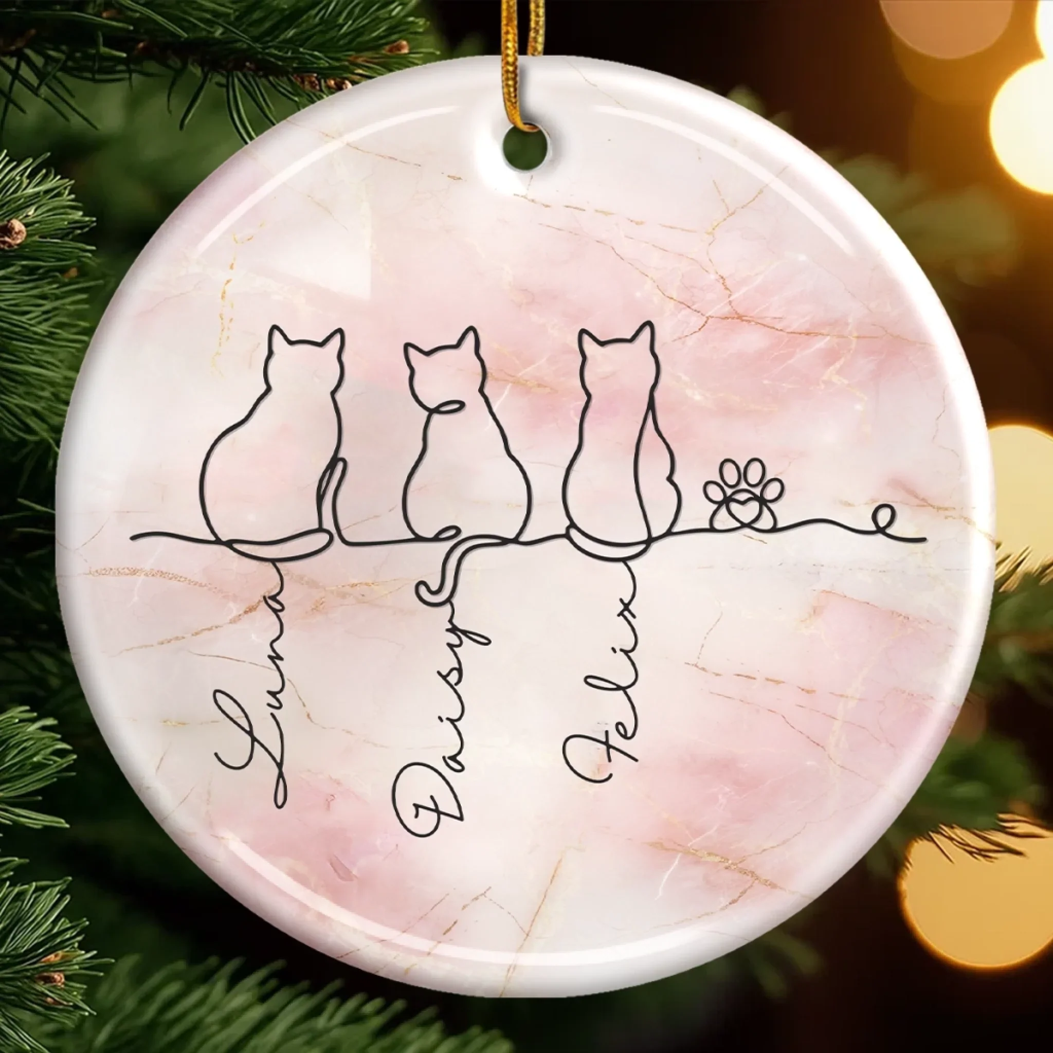 Custom Ceramic Ornament - Personalized Christmas Memorial Sympathy Gifts For Cats - Feline Family Forever - Robaser