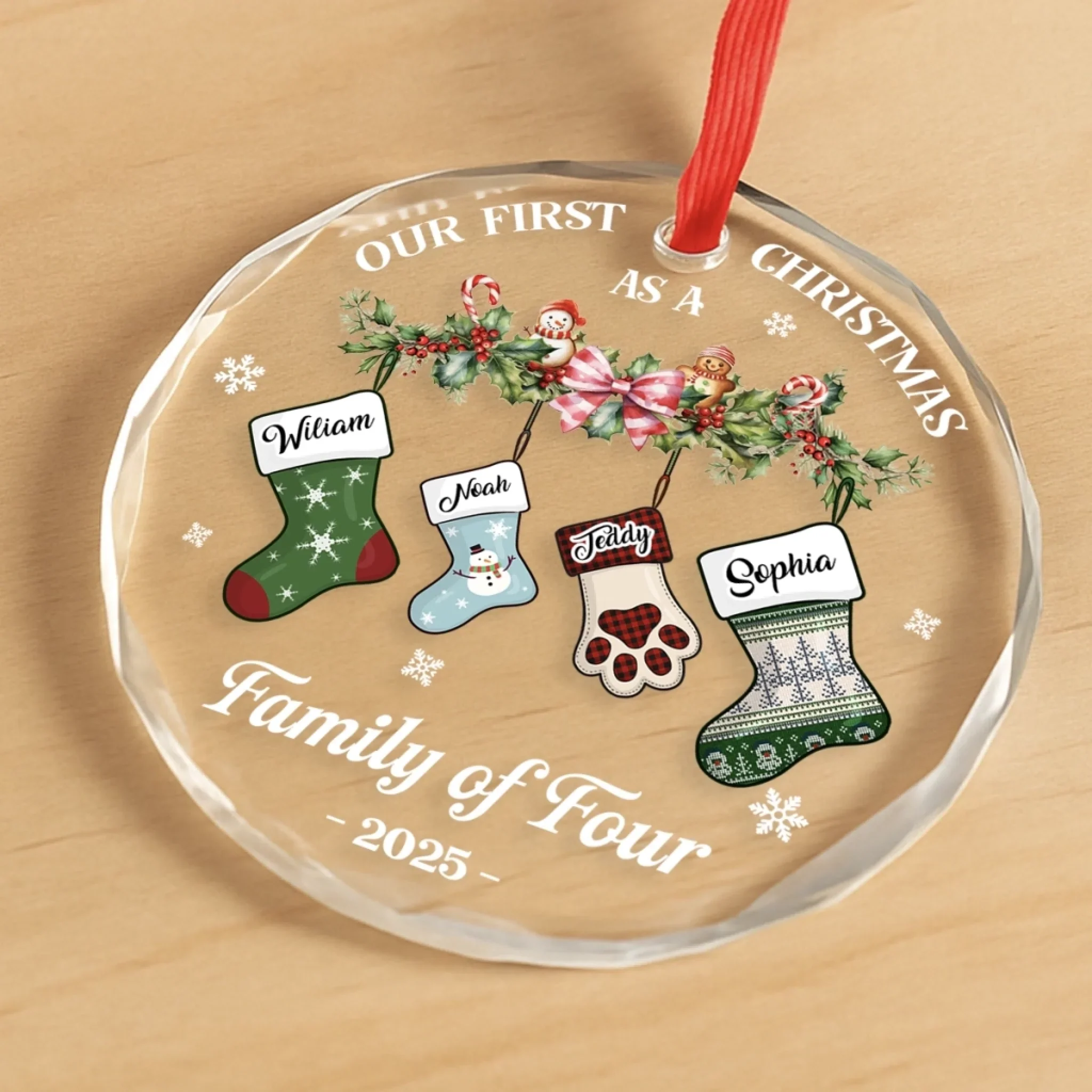 Custom Circle Glass Ornament - Personalized Christmas Birthday Gifts For Mom, Dad, Kids - Our First Christmas Together - Robaser