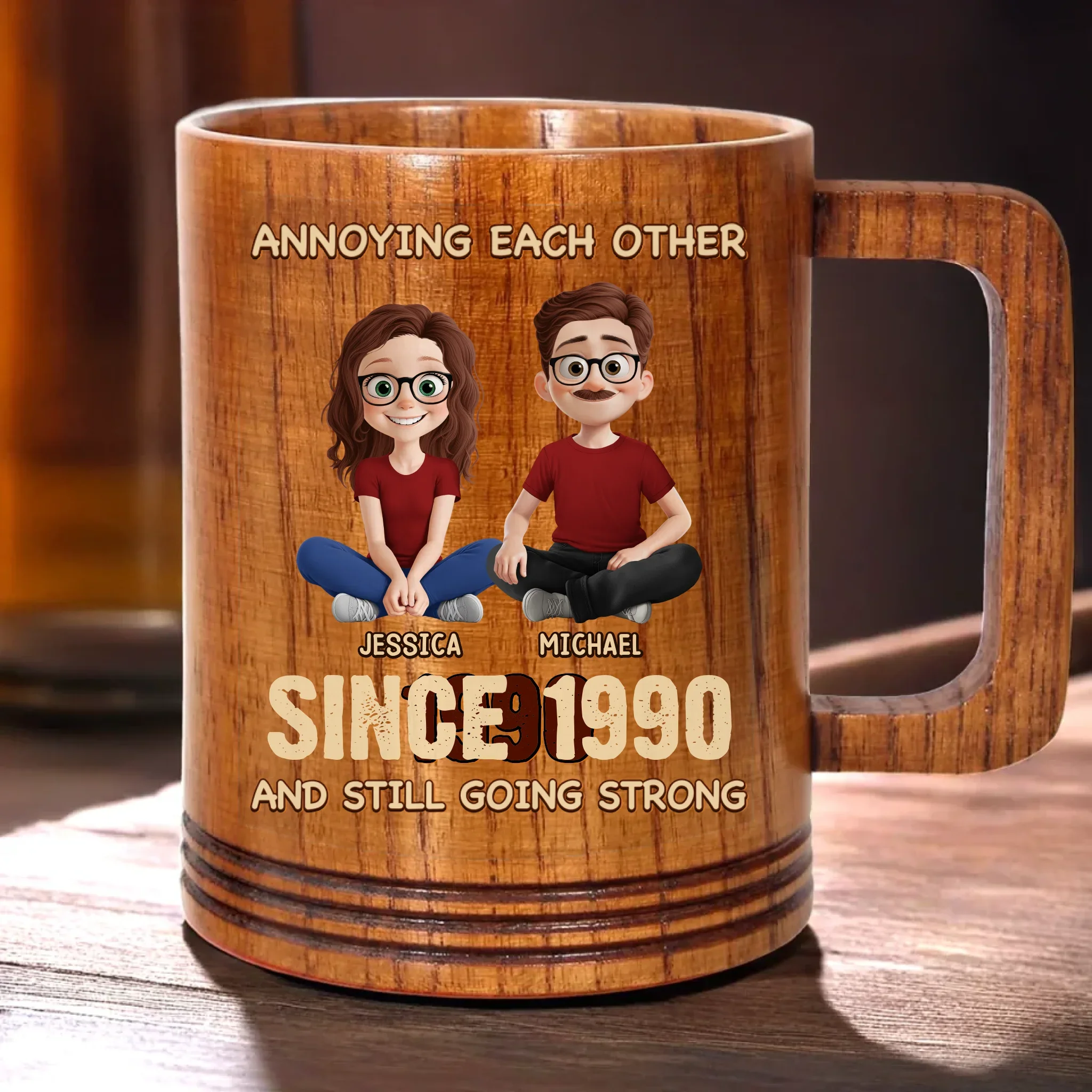 Custom Wooden Mug - Personalized Anniversary Wedding Gifts For Husband And Wife, Him And Her - Love, Laughter, And A Lifetime Of Eye Rolls - Robaser