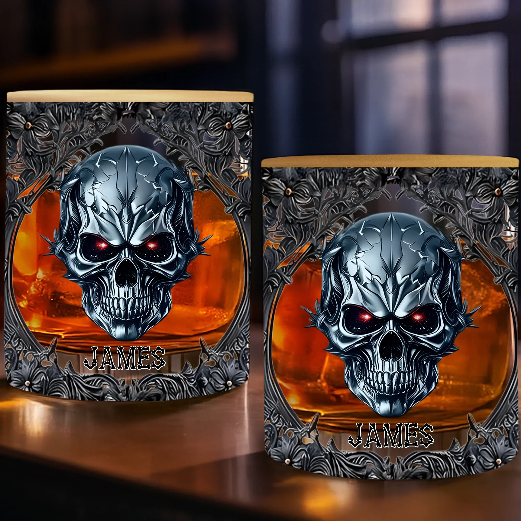 Custom Gothic Skull Whiskey Glass - Personalized Birthday Gifts For Bikers, Rock Music Fans, Best Friends, Family, Whiskey Lovers - Be Cool, Be Wild - Robaser