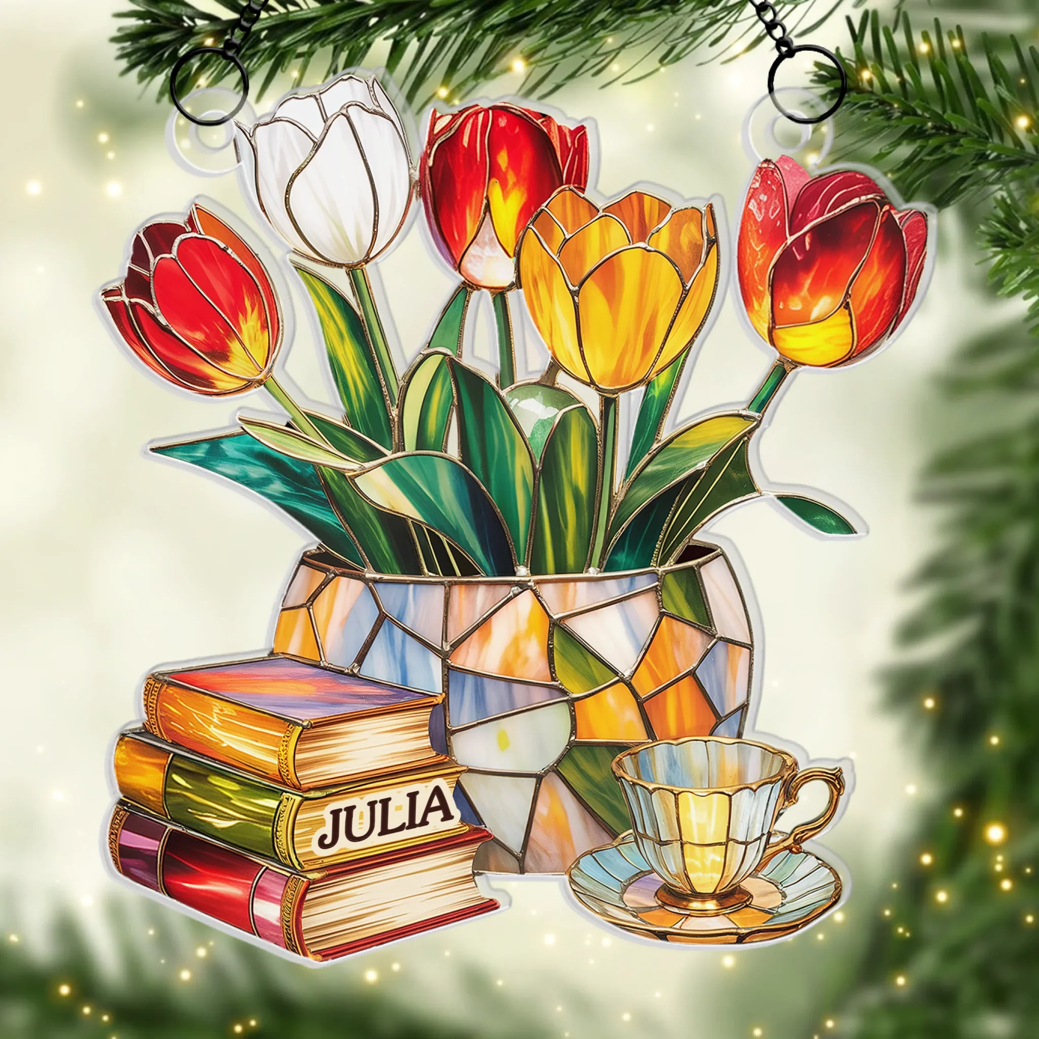 Custom Window Hanging Suncatcher Ornament - Personalized Bookish Gifts For Book Lovers, Bookworms, Readers - Reading In Full Bloom - Robaser