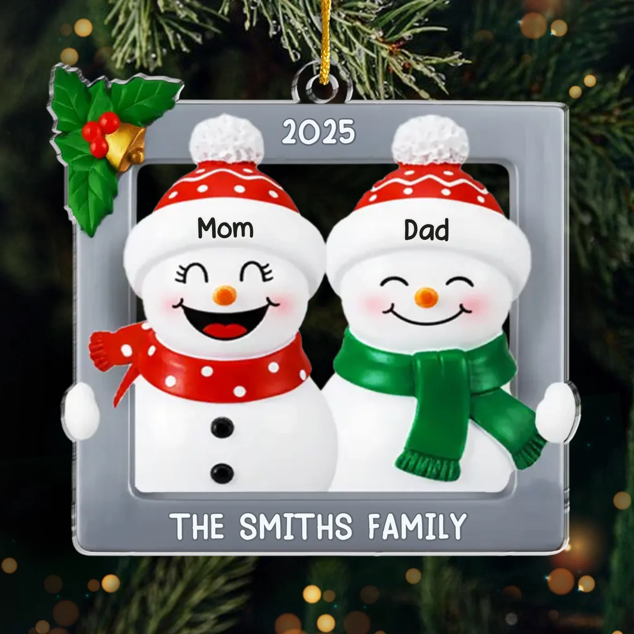 Custom Snowman Acrylic Ornament - Personalized Christmas Birthday Gifts For Mom, Dad, Brother, Sister, Kids - Family Melts The Cold - Robaser