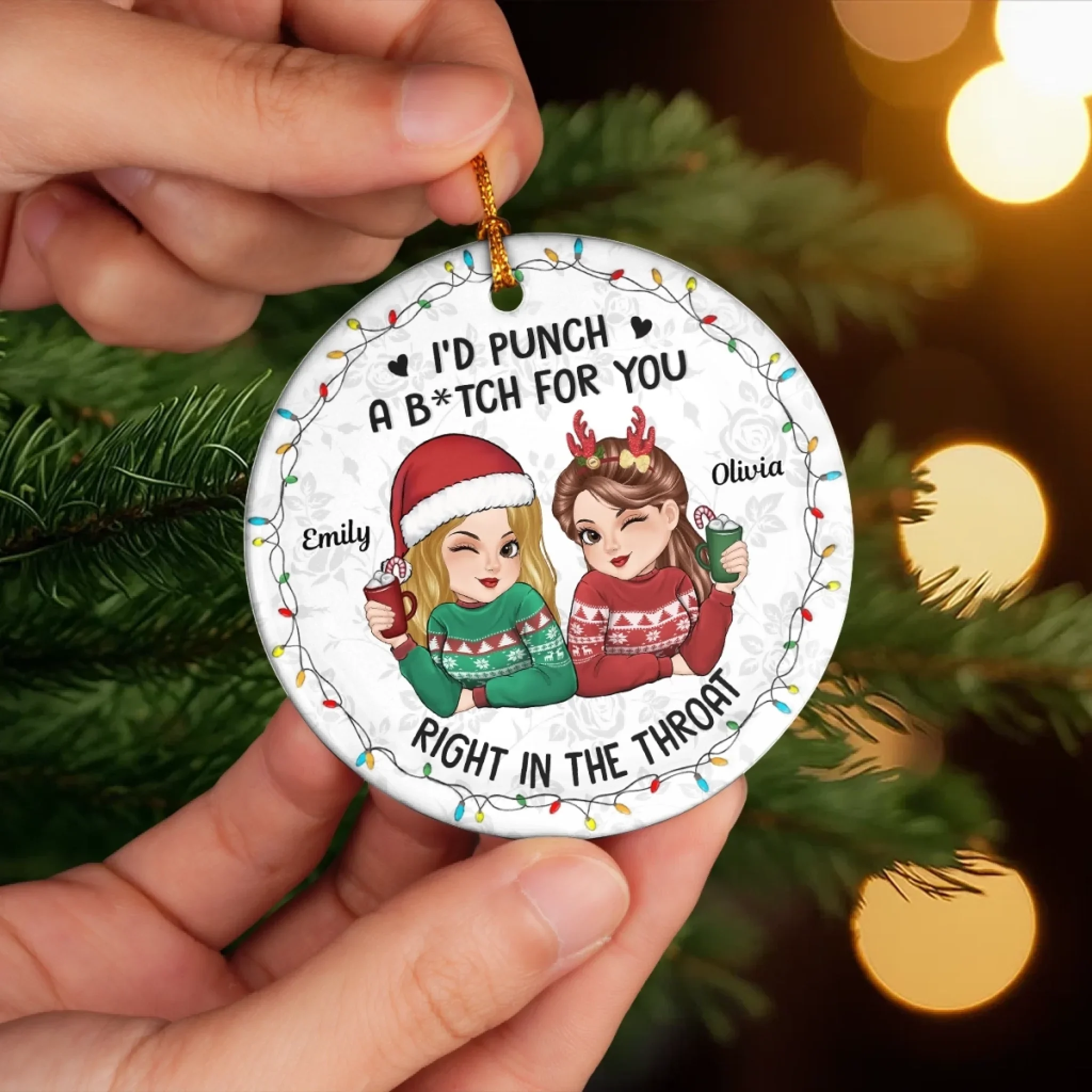 Custom Ceramic Ornament - Personalized Best Friend Christmas Birthday Gifts For Women, Besties, Sisters, BFF - Friends Warm Hearts This Winter - Robaser