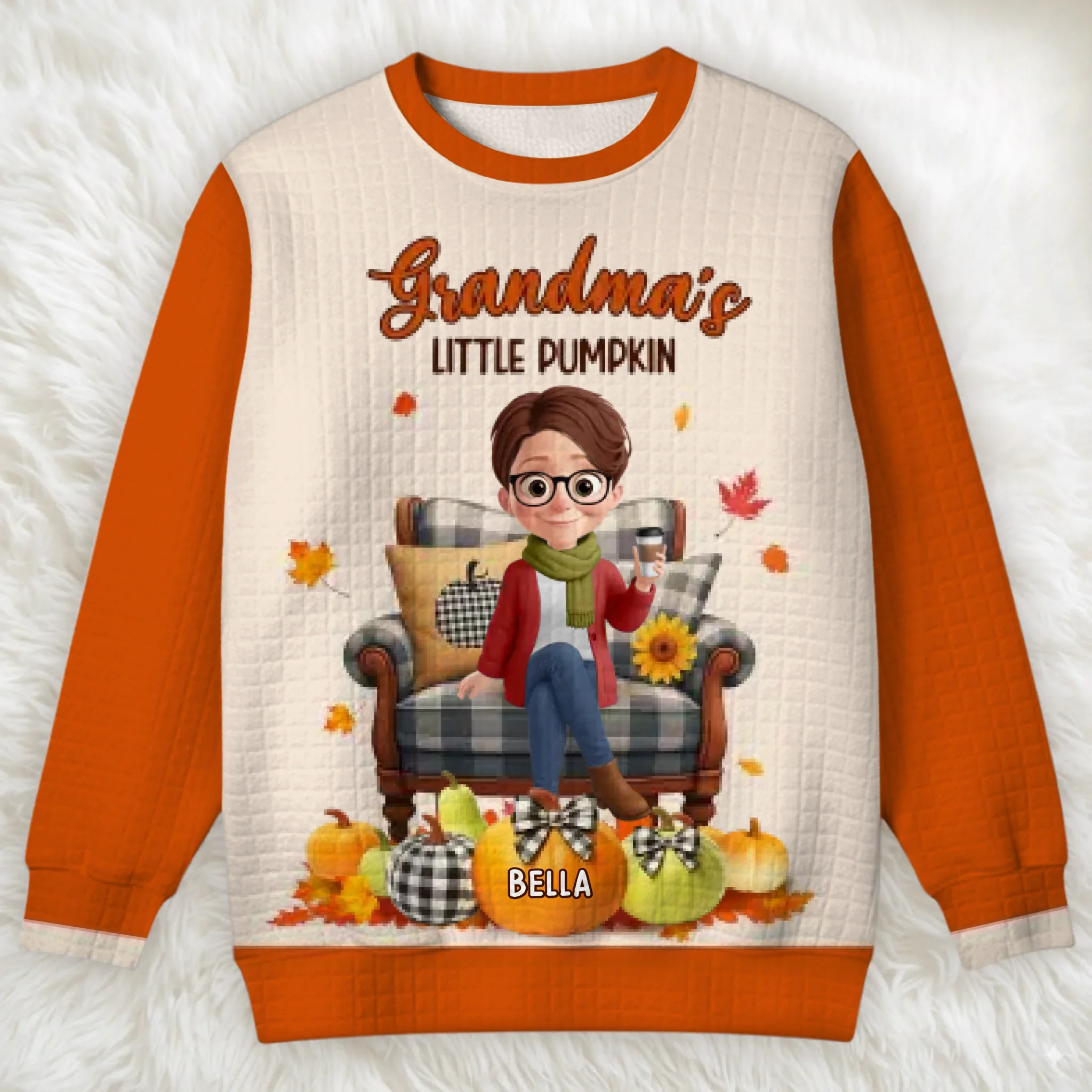 Custom Fall Autumn Waffle Sweatshirt - Personalized Birthday Gifts For Mom, Grandma - Warm Embraces Tell A Timeless Story - Robaser