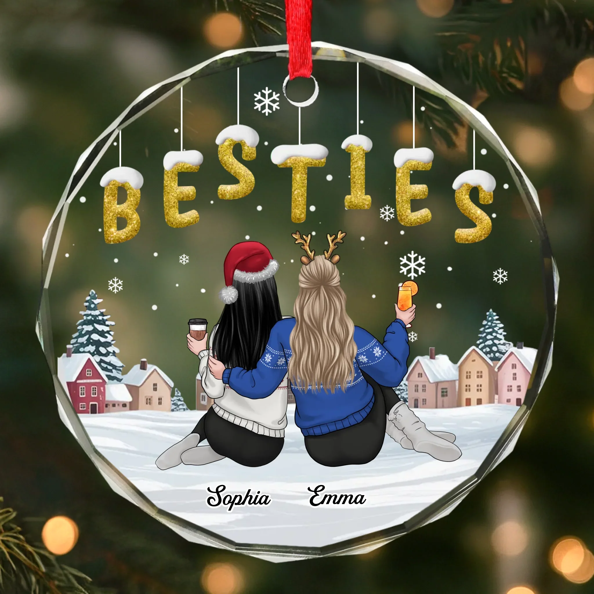Custom Circle Glass Ornament - Personalized Best Friend Christmas Birthday Gifts For Women, Besties, Sisters, BFF - Crazy Together Since Day One - Robaser