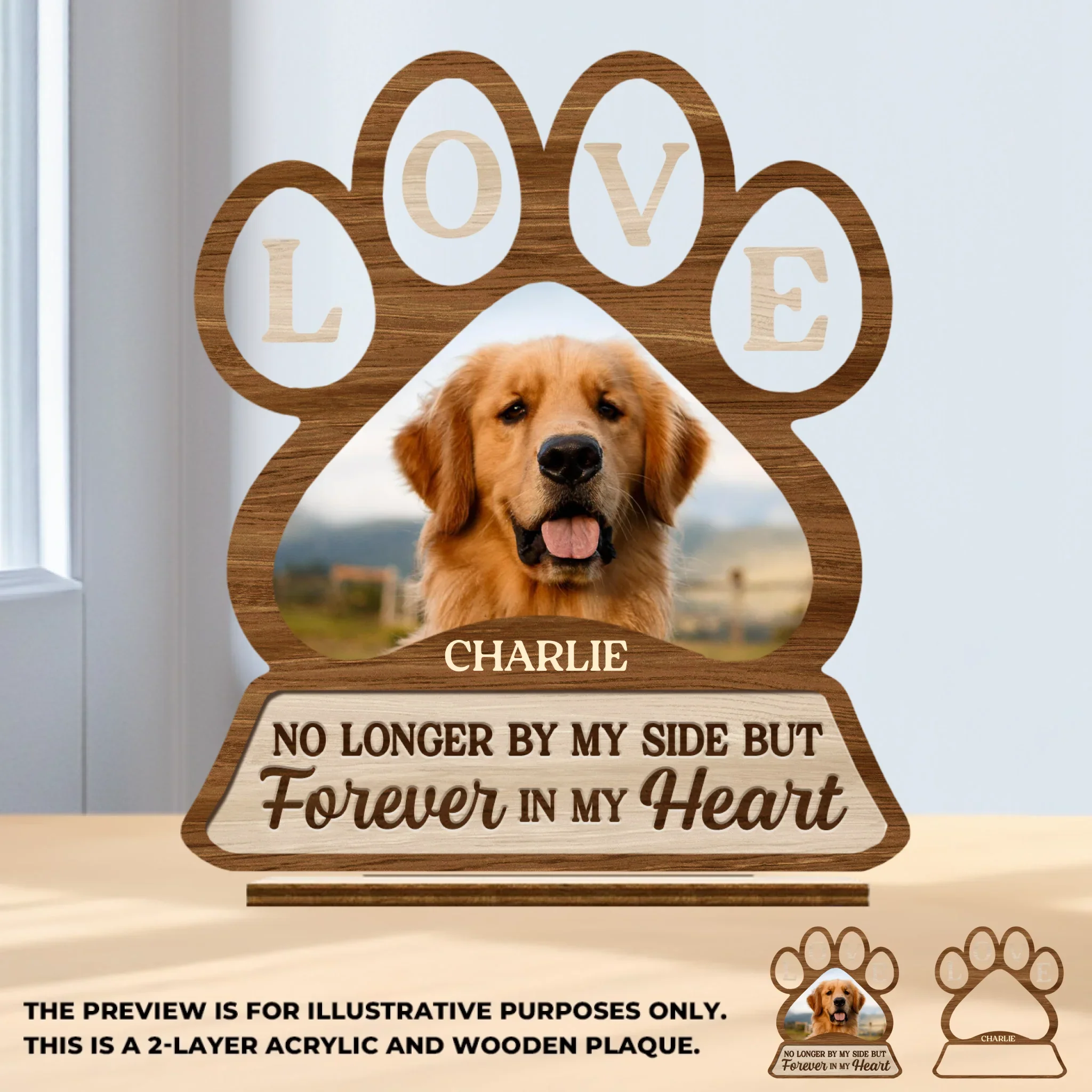 Custom Photo Wood & Acrylic Plaque -  Personalized  Pet Memorial Sympathy Gifts For Dogs, Cats - You Left Paw Prints On My Heart - Robaser