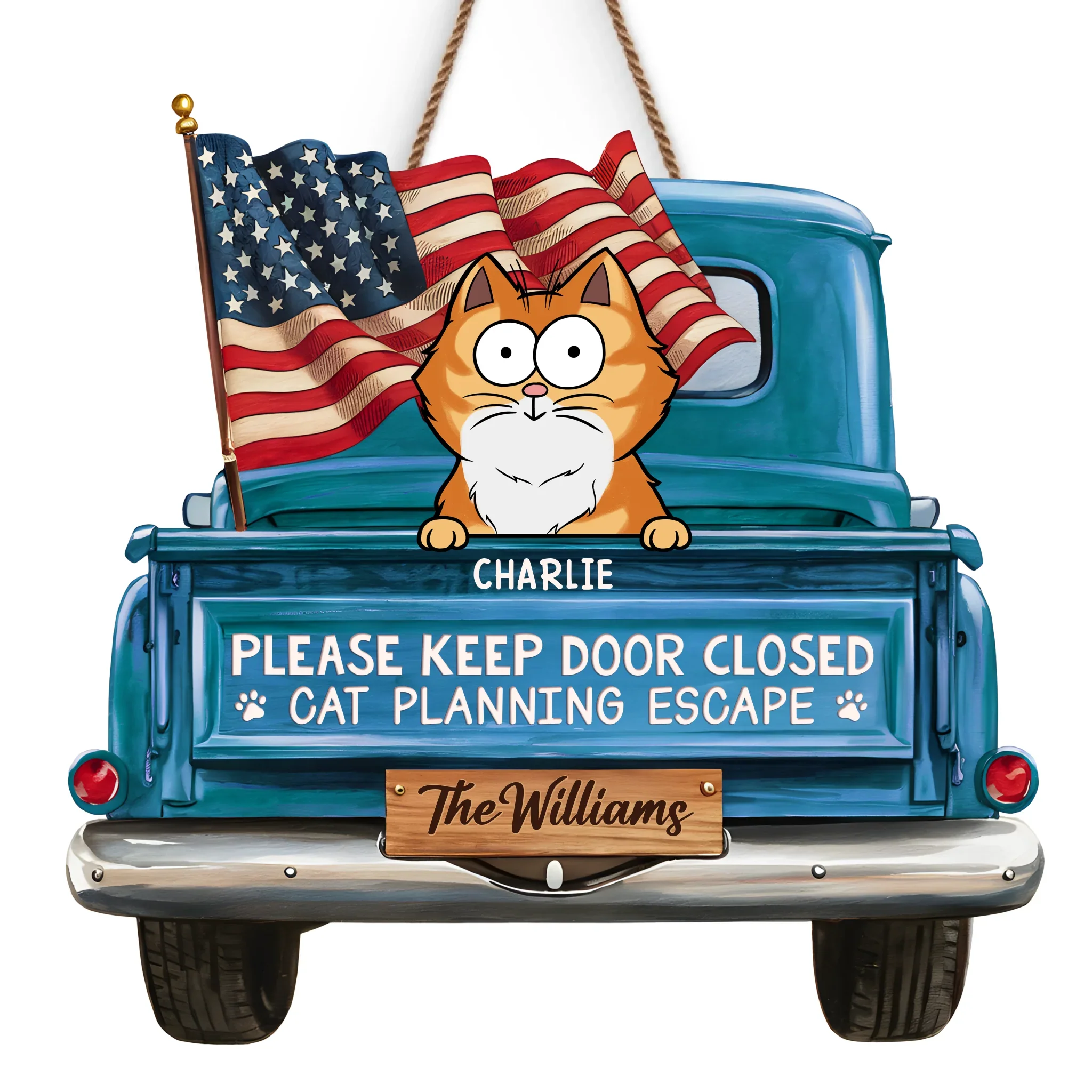 Cat Planning Escape With A Truck - Cat Personalized Custom Home Decor Wood Sign - House Warming Gift For Pet Owners, Pet Lovers - Robaser