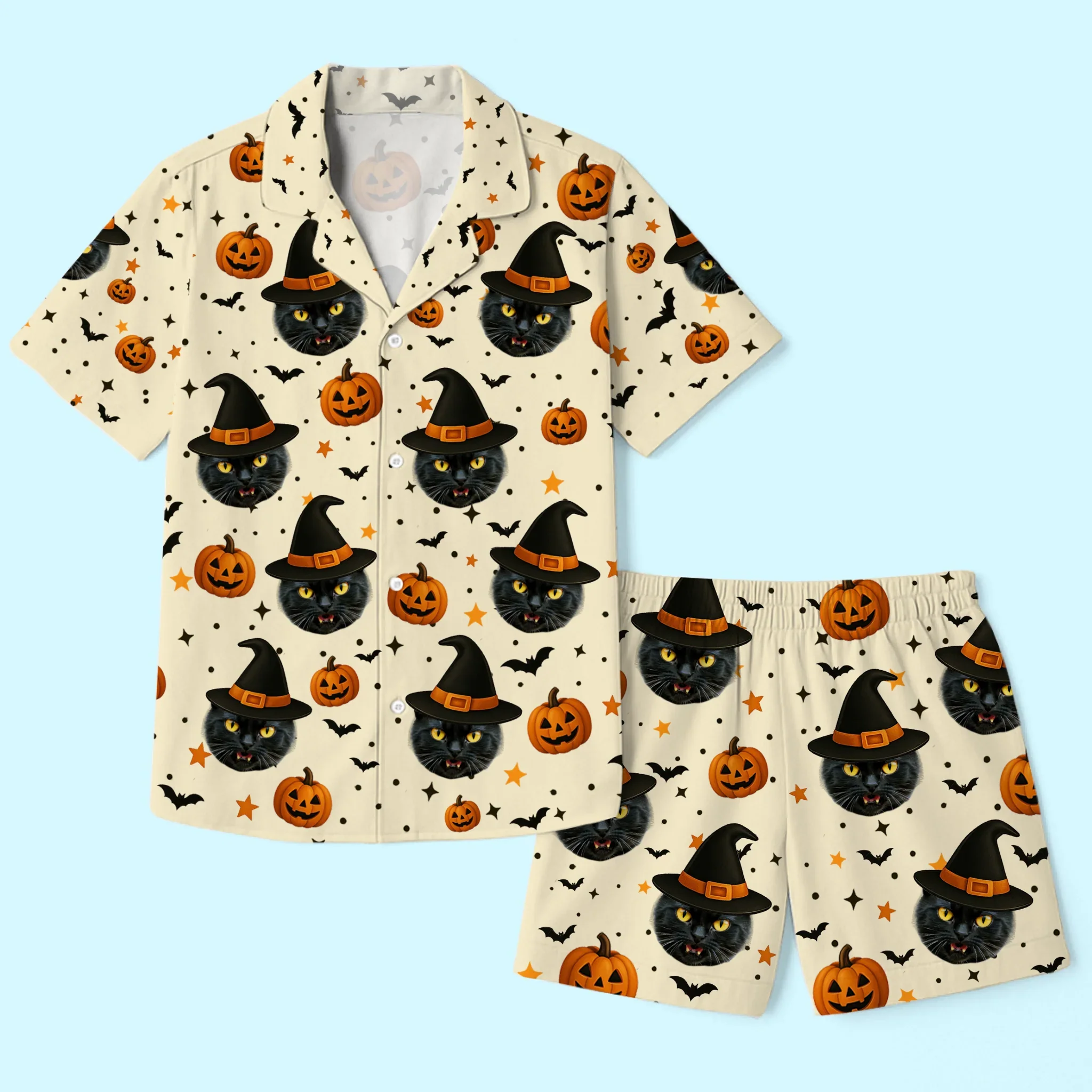 Custom Photo Short Pajama Set - Personalized Halloween Birthday Gifts For Dog Cat Lovers, Dog Dad And Mom, Cat Owners - Too Cute To Spook - Robaser