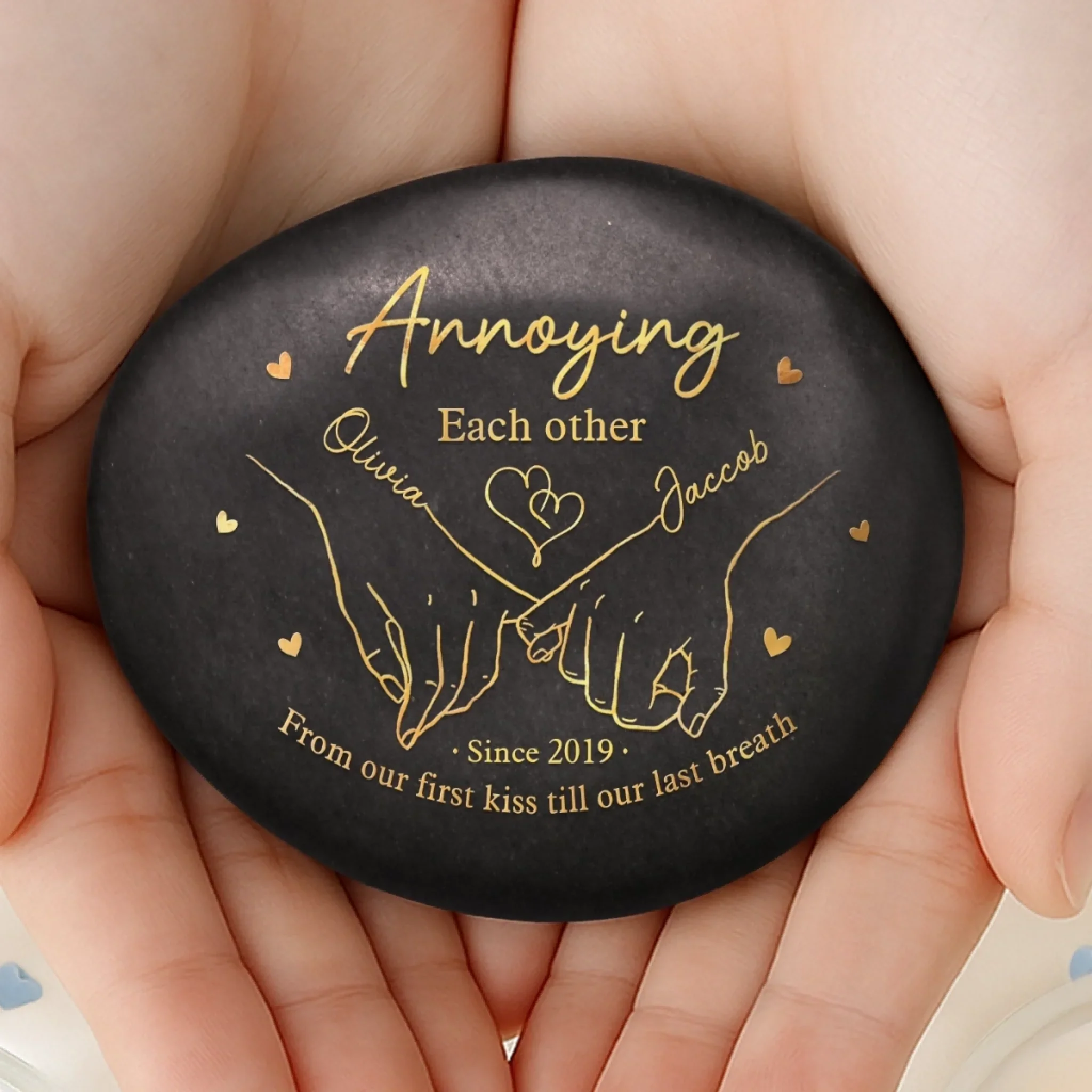 Custom Printed Rock - Personalized Anniversary Wedding Gifts For Husband And Wife, Him And Her - Cheers To Our Story - Robaser