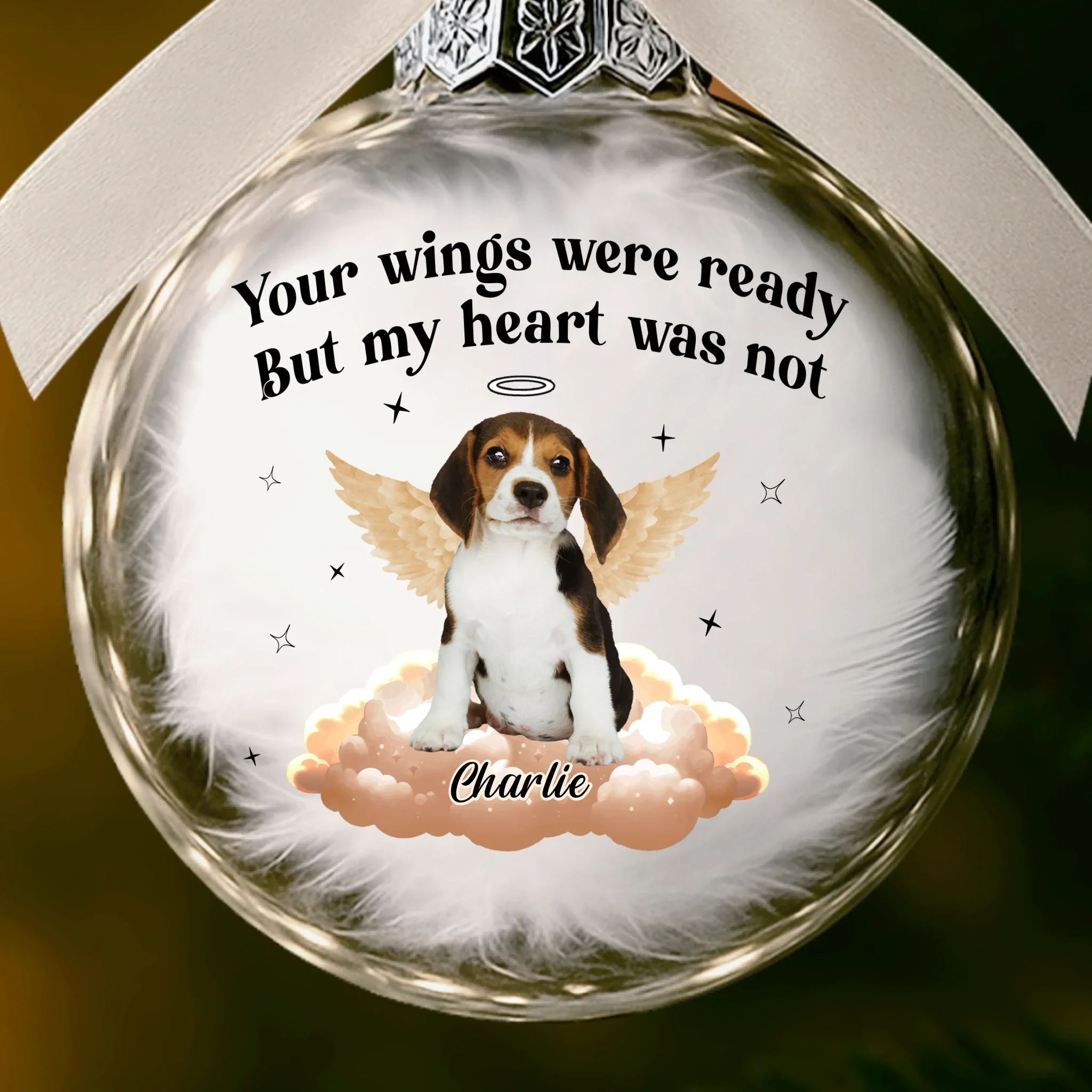 Custom Photo Ornament Ball - Personalized Pet Memorial Sympathy Gifts For Dogs, Cats - Angel Paws Watching Over Me - Robaser