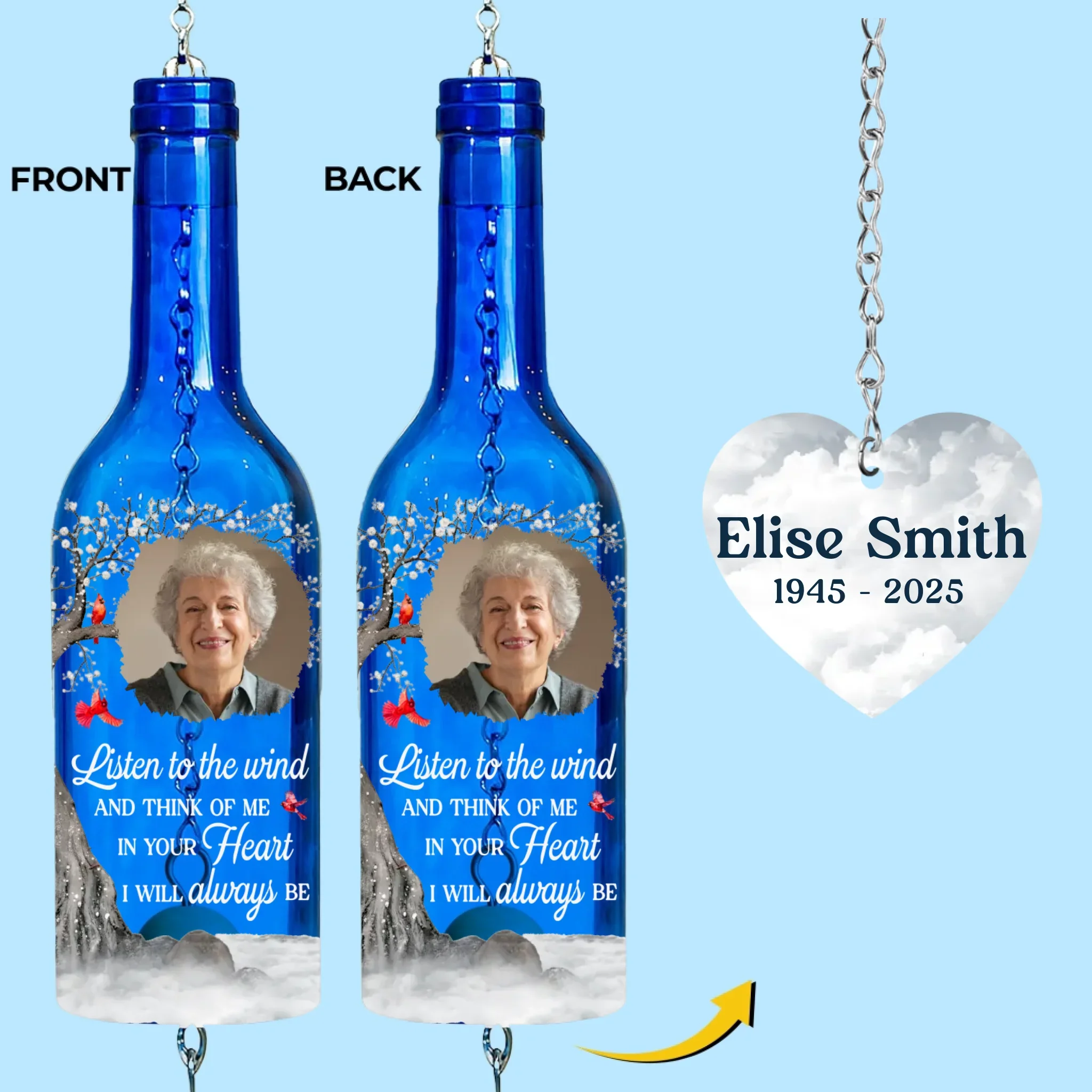 Custom Photo Wine Bottle Wind Chime - Personalized Memorial Sympathy Gifts For Loss Of Mom, Dad - Whispers Of You Live On - Robaser