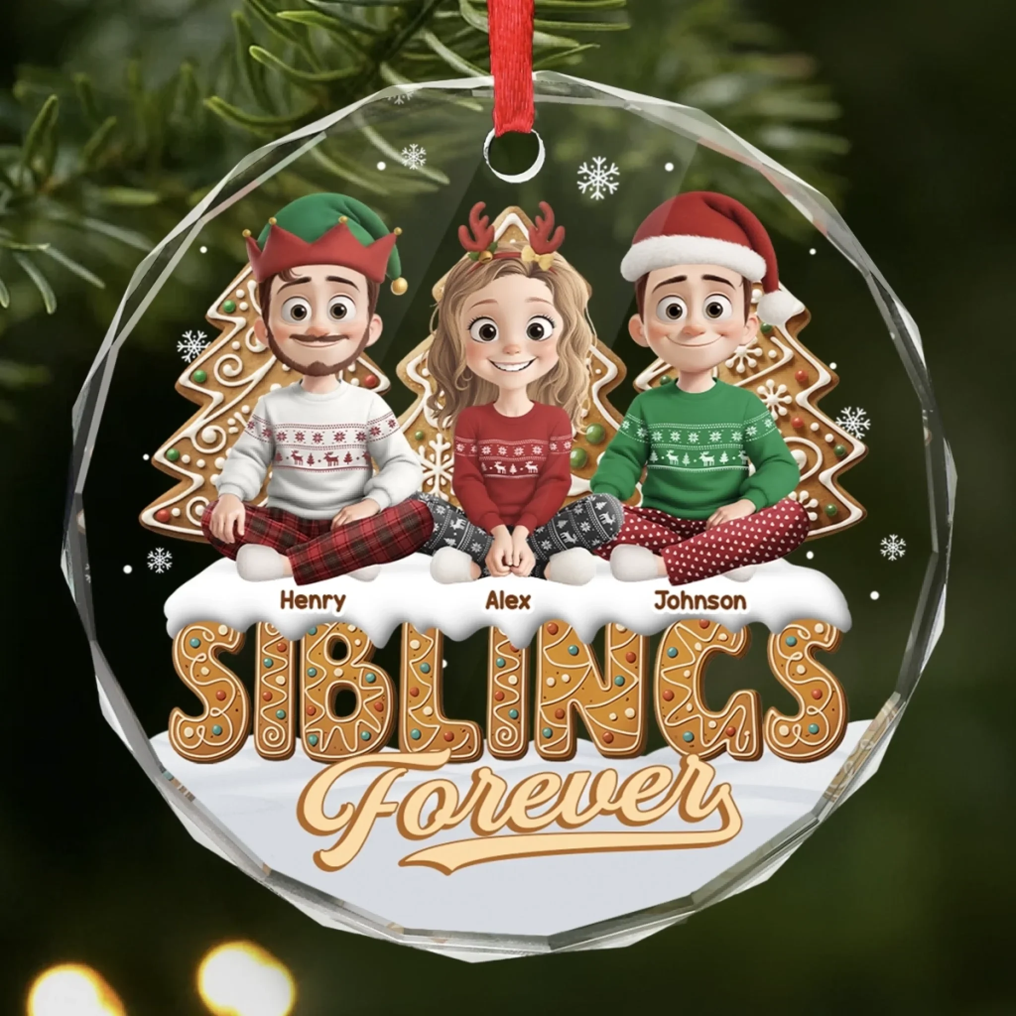 Custom Circle Glass Ornament - Personalized Christmas Birthday Gifts For Brother, Sister - Linked By Love - Robaser