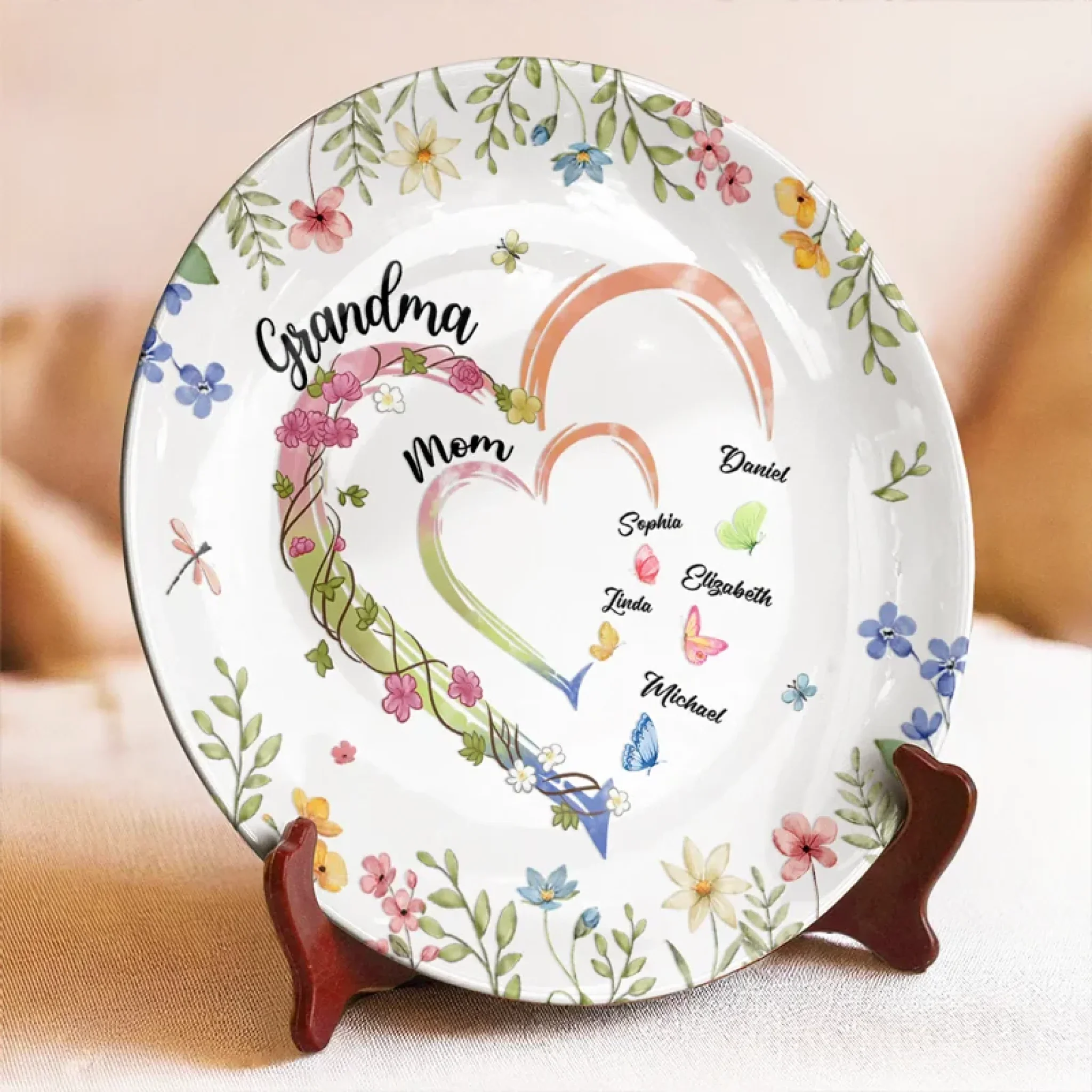 From Grandma to Mom to Us - Family Personalized Custom Ceramic Plate - Mother's Day, Gift For Mom, Grandma - Robaser
