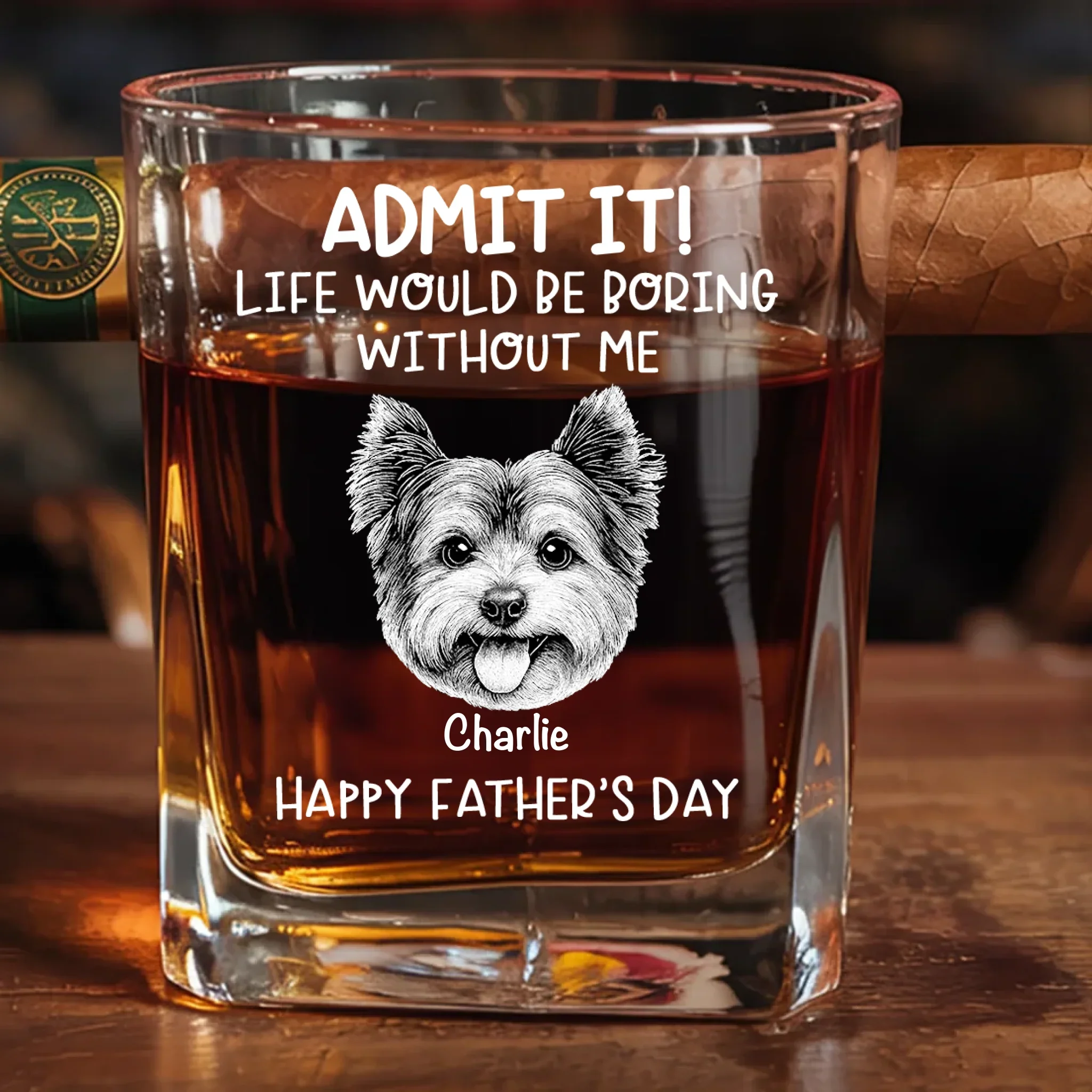 Custom Photo Life  s Ruff Without Me - Dog & Cat Personalized Custom Whiskey Glass With Cigarette Holder - Father's Day,  Gift For Dad, Pet Owners, Pet Lovers - Robaser