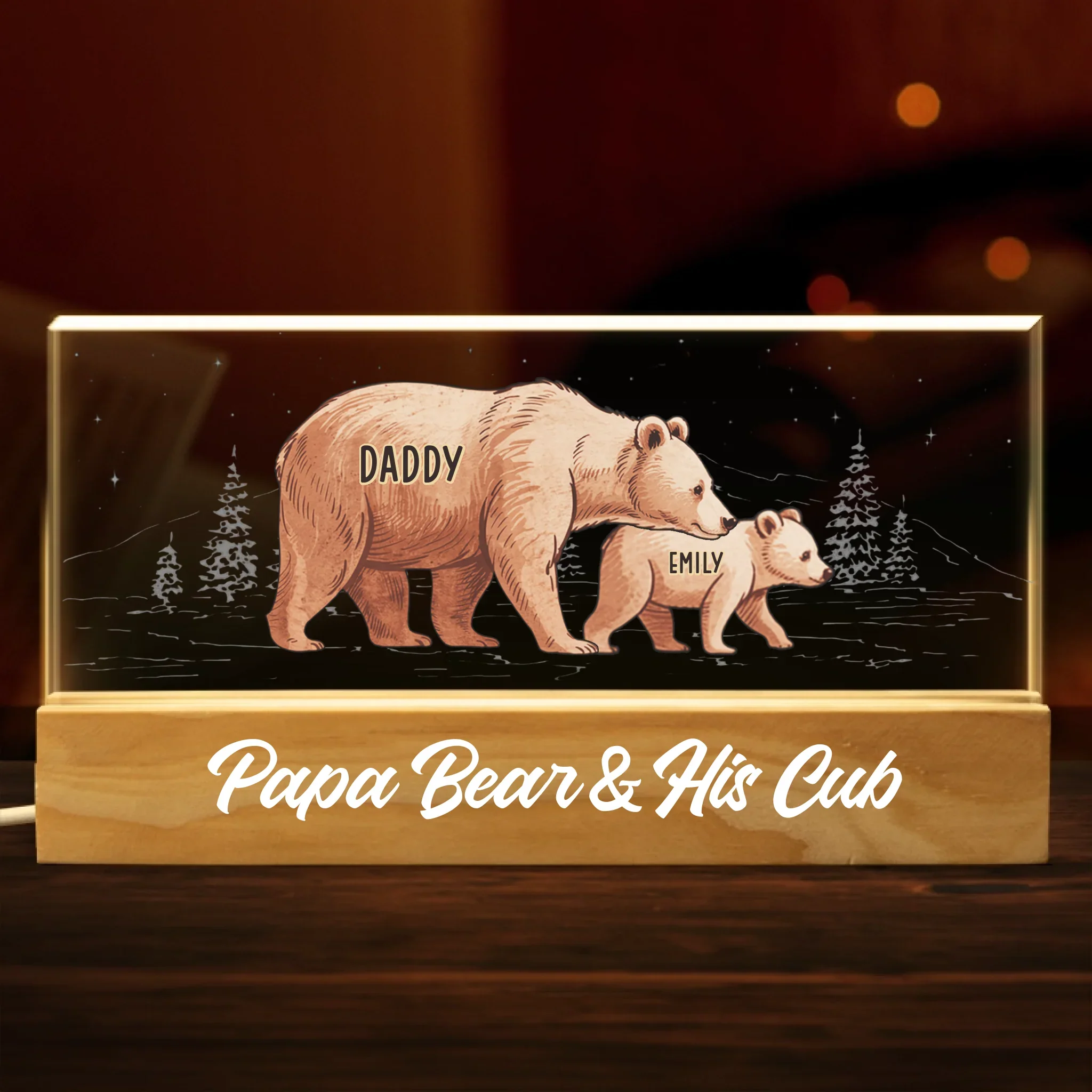 Papa Bear Leading The Way - Family Personalized Custom Acrylic Letters 3D LED Night Light - Father's Day, Gift For Dad, Grandpa - Robaser
