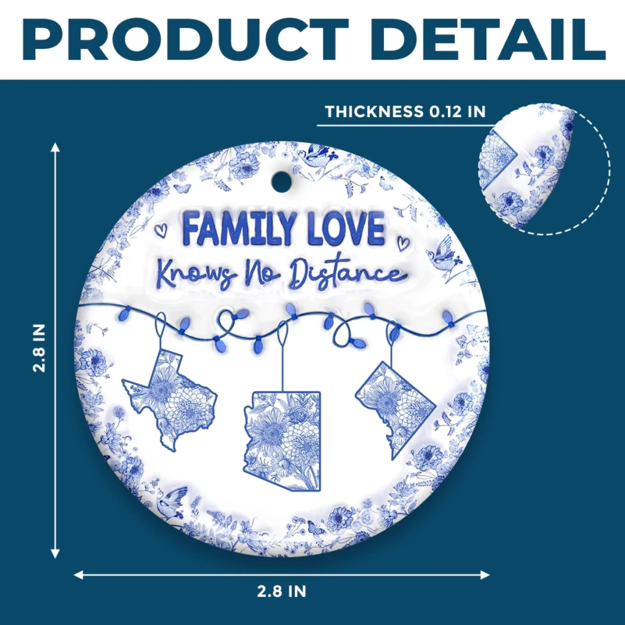 Custom Long Distance Ceramic Ornament - Personalized Christmas Birthday Gifts For Mom, Dad, Brother, Sister, Kids - Miles Apart But Always Close At Heart - Robaser