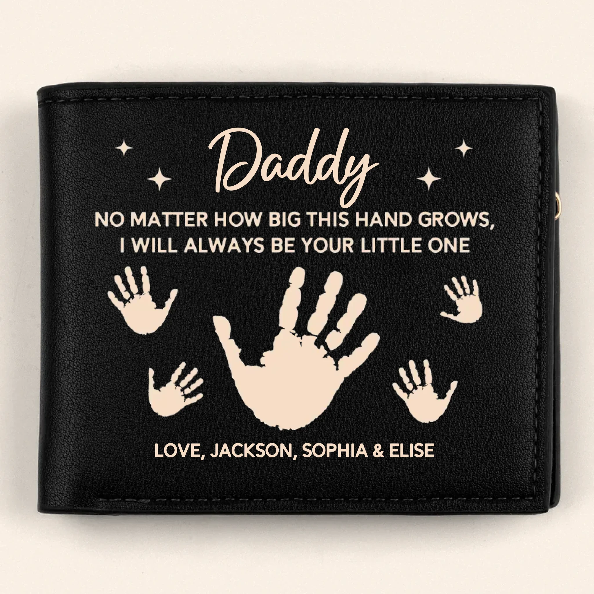 Growing Up, Guided By Your Hands - Family Personalized Custom Double-Sided Printed Leather Wallet - Father's Day, Gift For Dad, Grandpa - Robaser