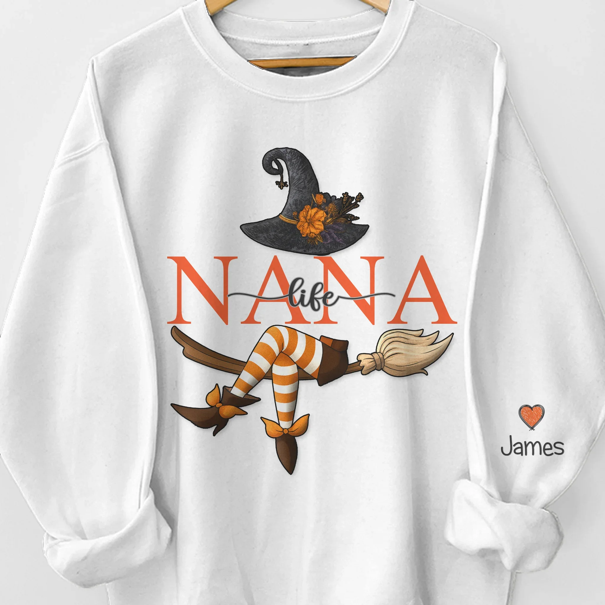 Custom Unisex Sweatshirt, Hoodie With Design On Sleeve - Personalized Halloween Birthday Gifts For Mom, Grandma - Bewitching Fun With Witchy Nana - Robaser