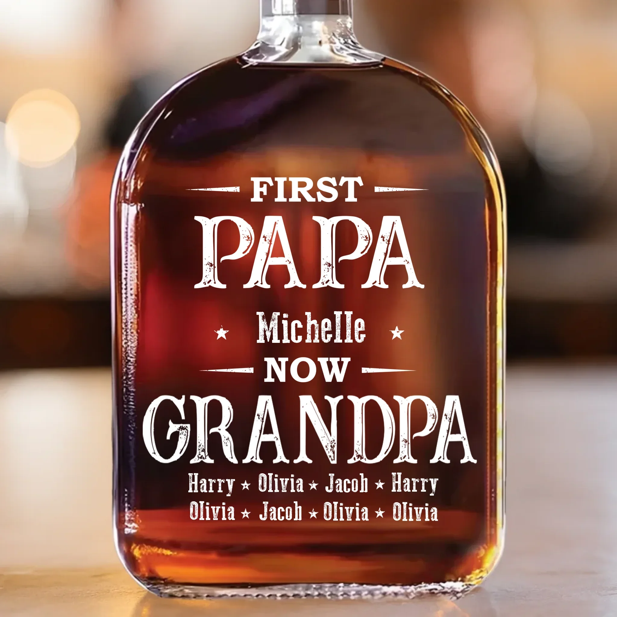 First Dad Now The Favorite - Family Personalized Custom Whiskey Bottle - Father's Day, Gift For Dad, Grandpa - Robaser