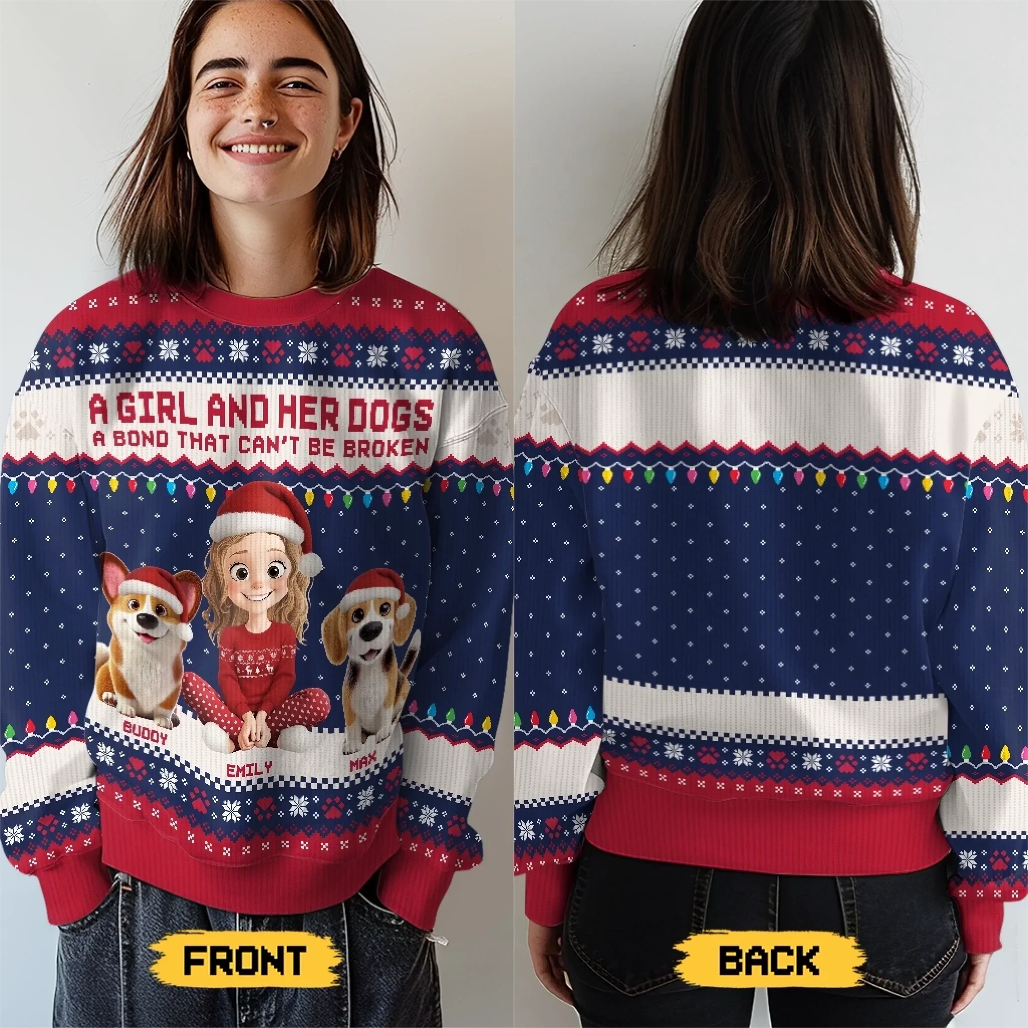 Custom Unisex Ugly Sweatshirt - Personalized  Christmas Birthday Gifts For Dog Lovers, Dog Dad And Mom - Forever My Pawtner In Crime - Robaser