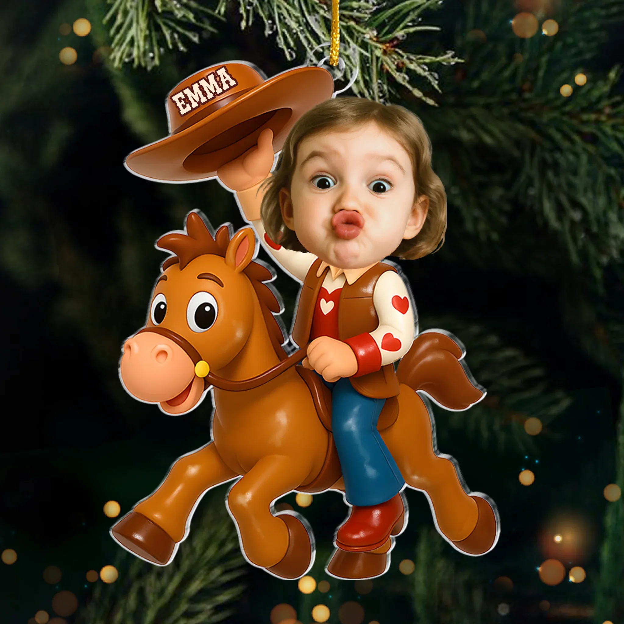 Custom Photo Acrylic Ornament - Personalized Christmas Birthday Gifts For Kids - Little Cowboy Adventure Time - Robaser