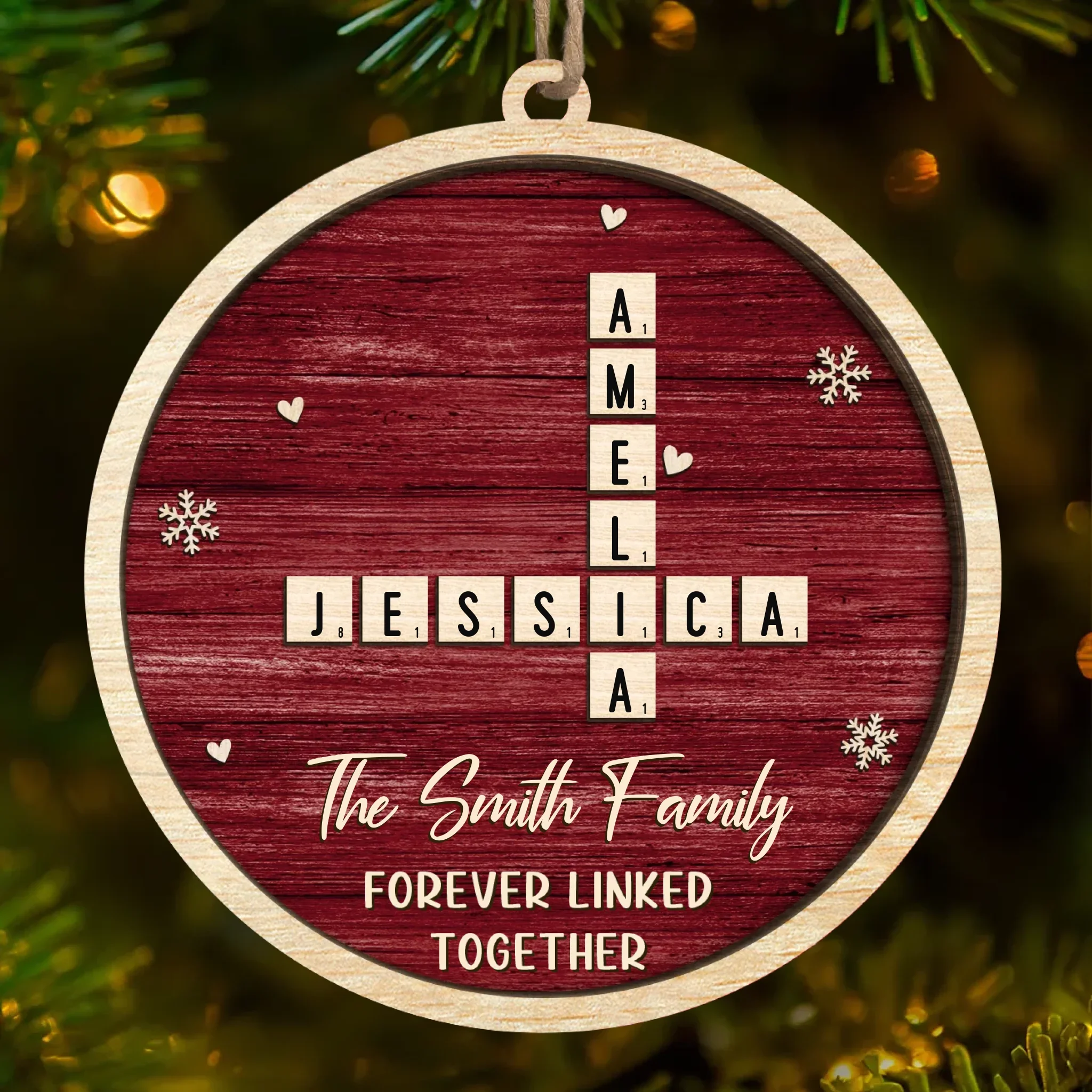Custom Scrabble Wood Ornament - Personalized Christmas Birthday Gifts For Mom, Dad, Brother, Sister, Kids - Frosty Family Magic - Robaser
