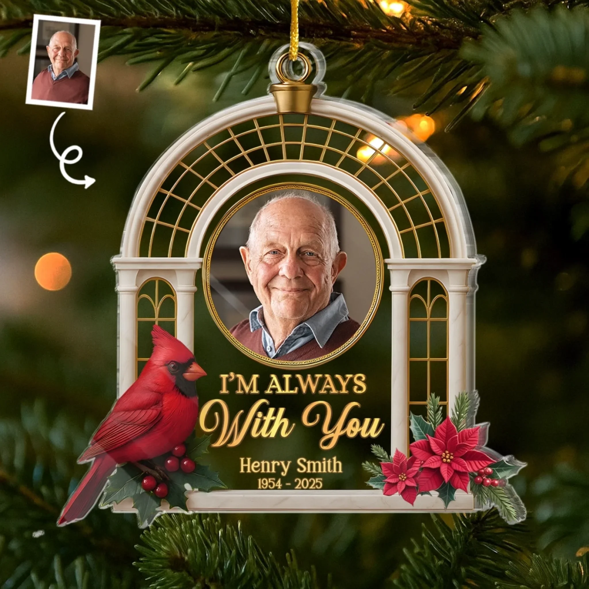 Custom Photo Acrylic Ornament - Personalized Christmas Memorial Sympathy Gifts For Loss Of Mom, Dad - Gone From Sight, Never From Heart - Robaser